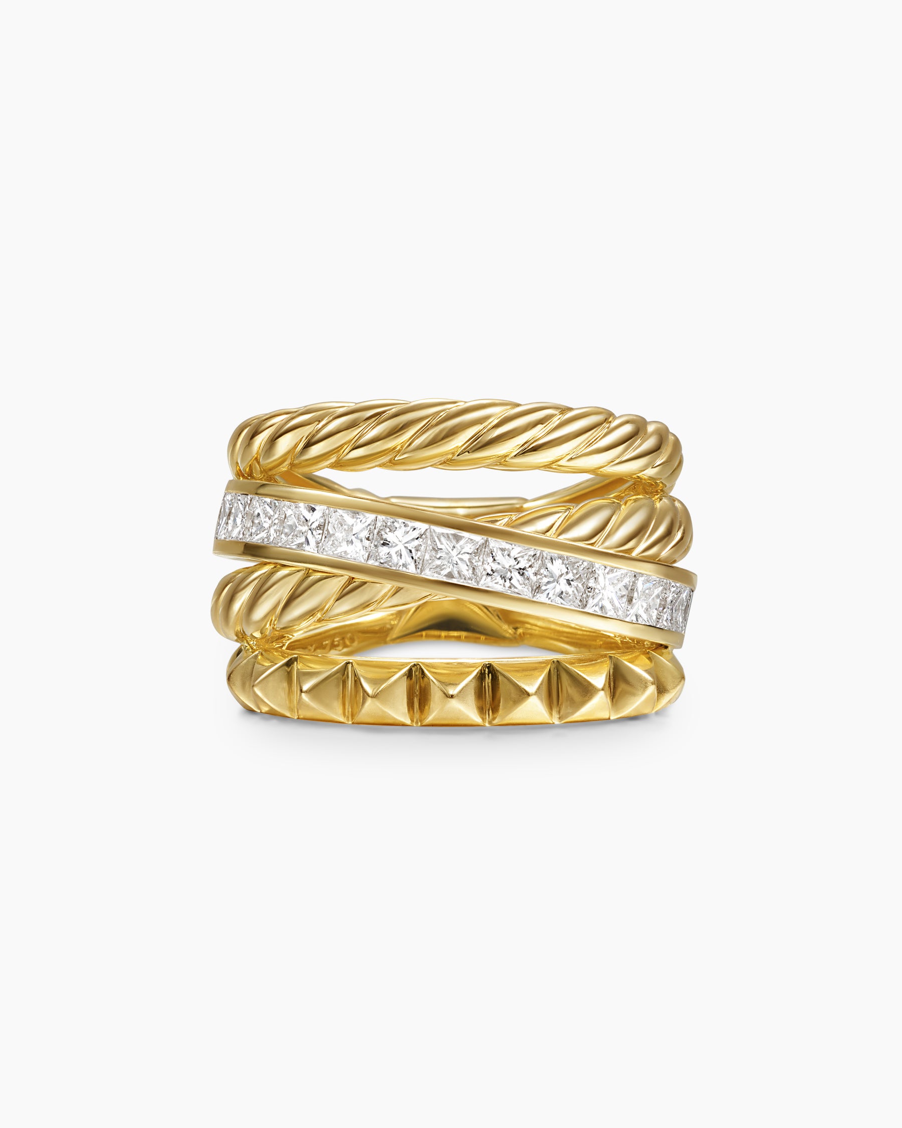 Crossover Trio Four Row Ring in 18K Yellow Gold with Diamonds, 15mm - Image 4