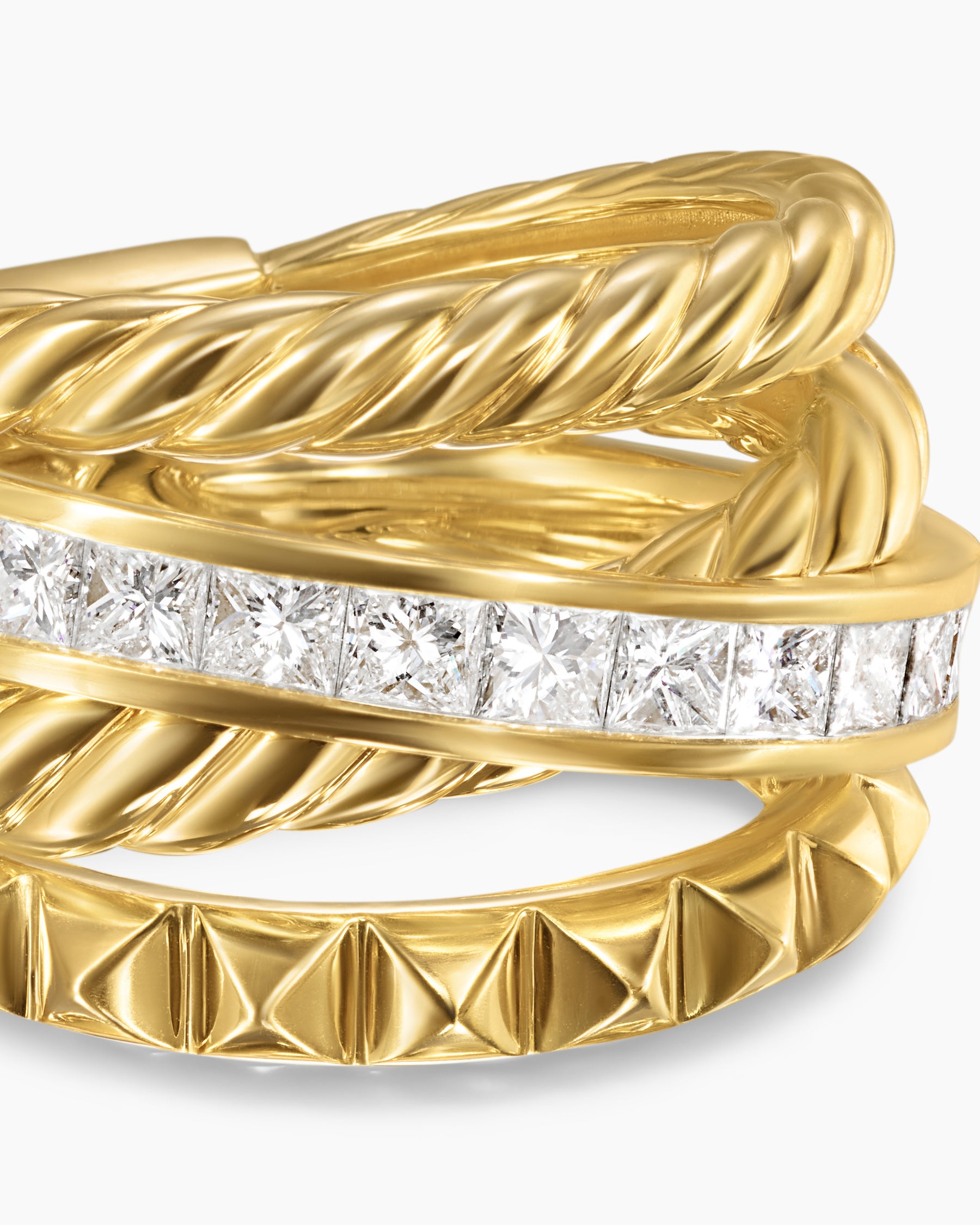 Crossover Trio Four Row Ring in 18K Yellow Gold with Diamonds, 15mm - Image 5