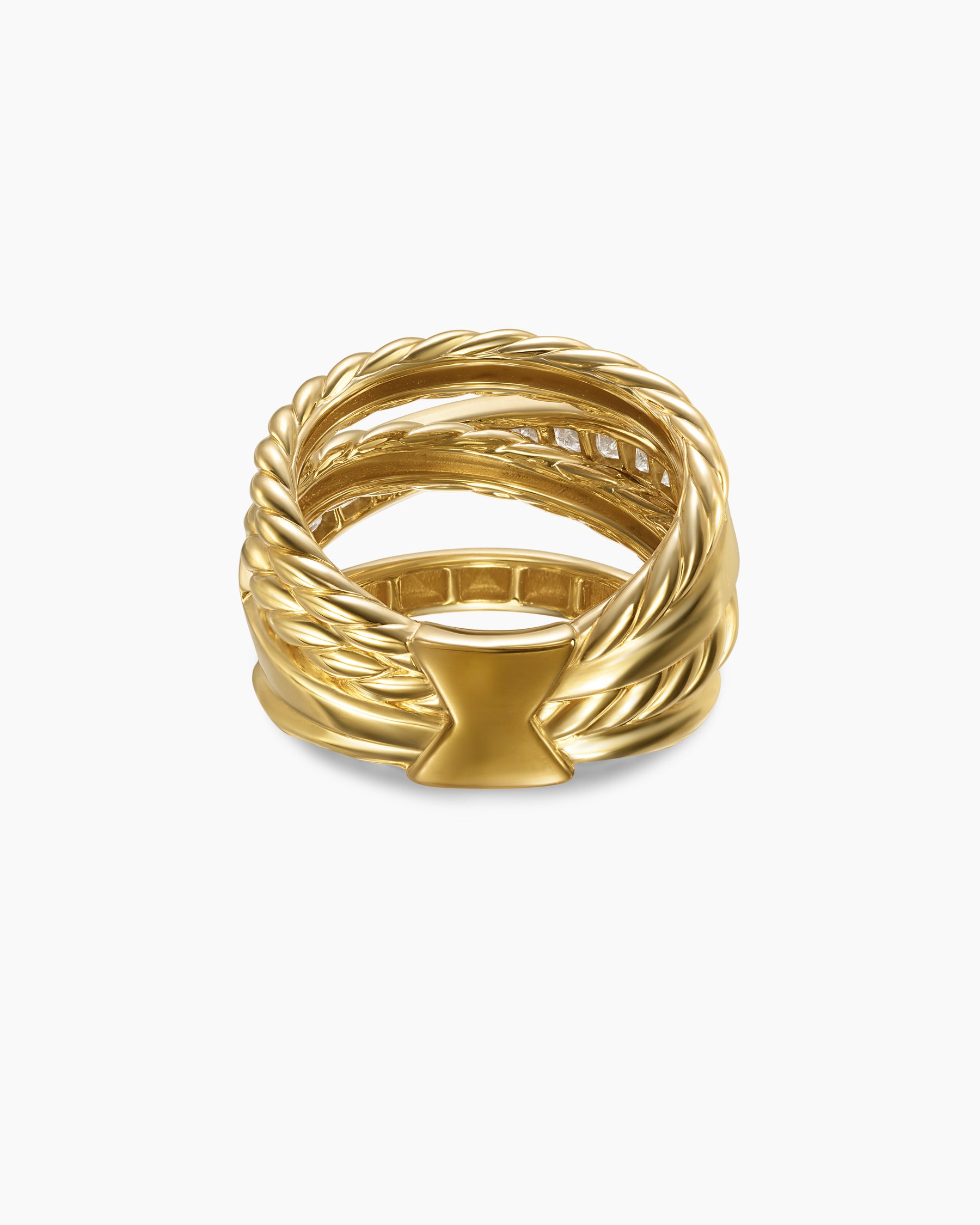 Crossover Trio Four Row Ring in 18K Yellow Gold with Diamonds, 15mm - Image 6
