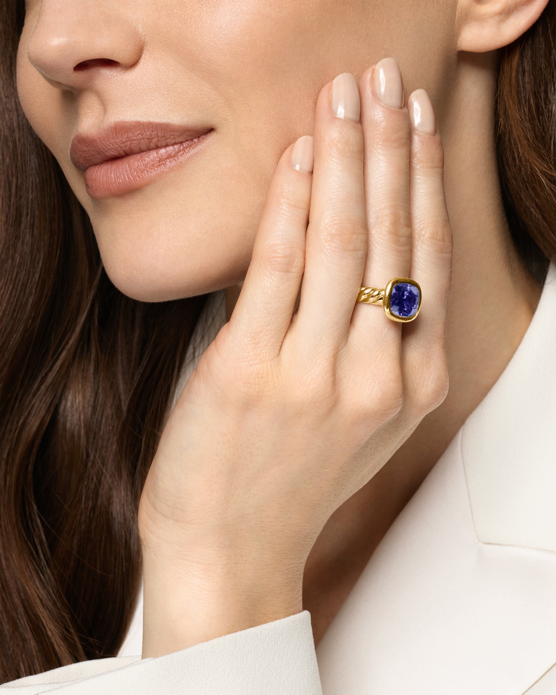 Alternative view of DY Mercer Color Stone Ring in 18K Yellow Gold with Iolite, 10mm