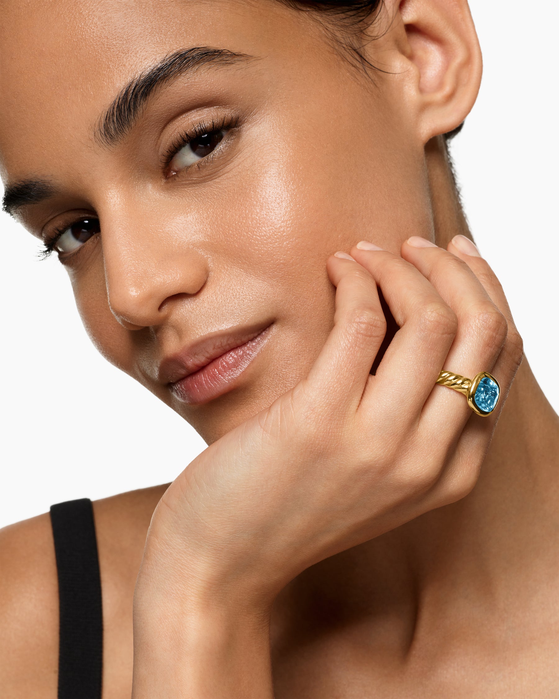 Alternative view of DY Mercer Color Stone Ring in 18K Yellow Gold with Sky Blue Topaz, 10mm