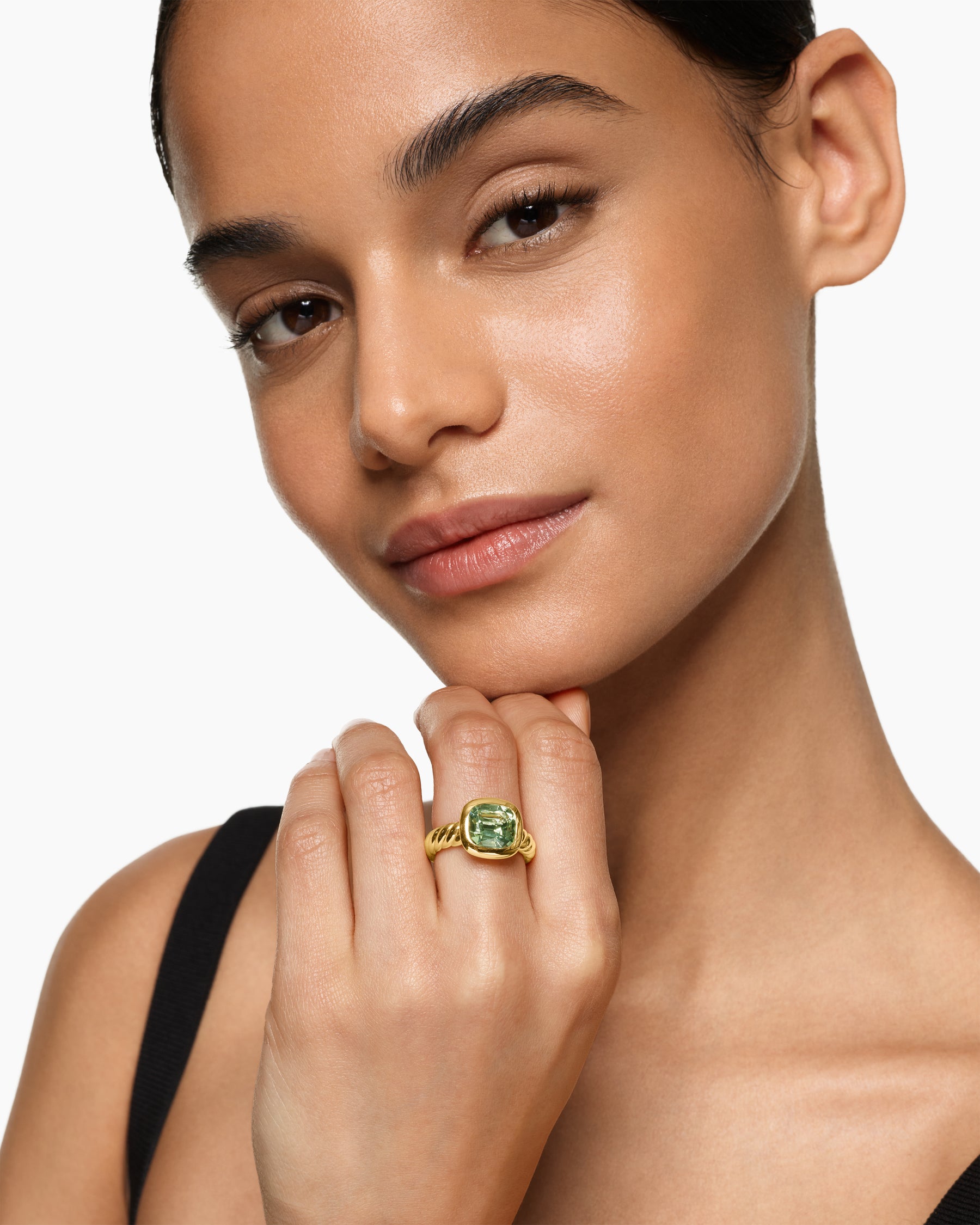 Alternative view of DY Mercer Color Stone Ring in 18K Yellow Gold with Prasiolite, 10mm