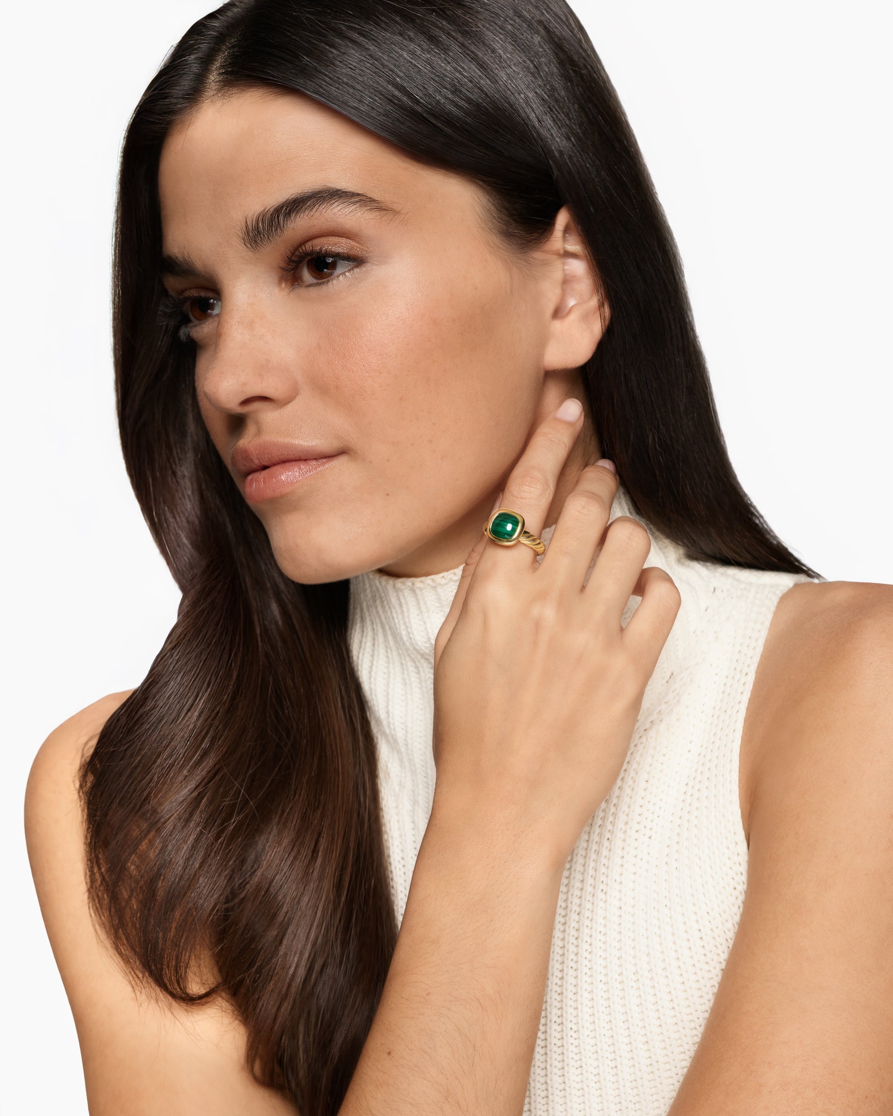 Alternative view of DY Mercer Color Stone Ring in 18K Yellow Gold with Malachite, 10mm