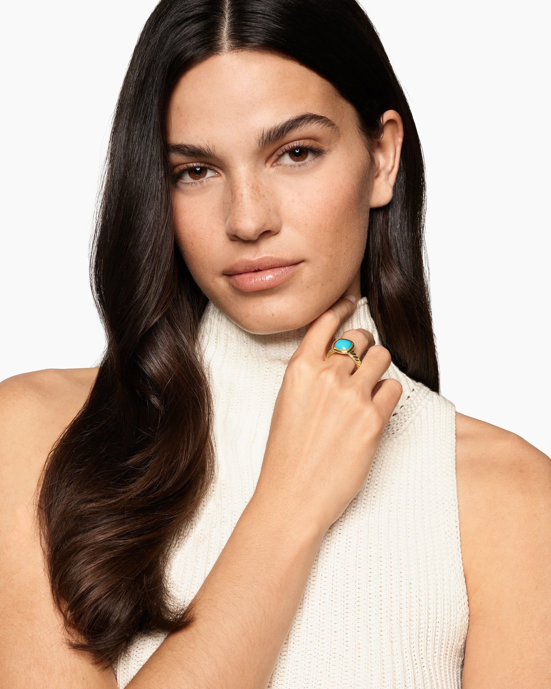Alternative view of DY Mercer Color Stone Ring in 18K Yellow Gold with Turquoise, 10mm