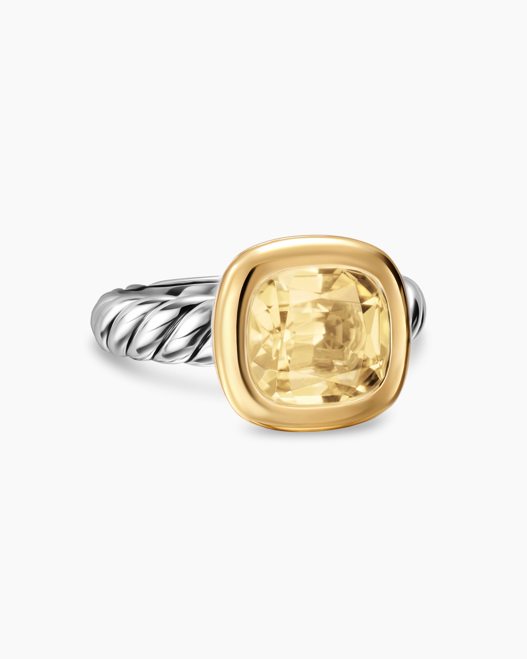 DY Mercer Color Stone Ring in Sterling Silver with 18K Yellow Gold and Champagne Citrine, 10mm