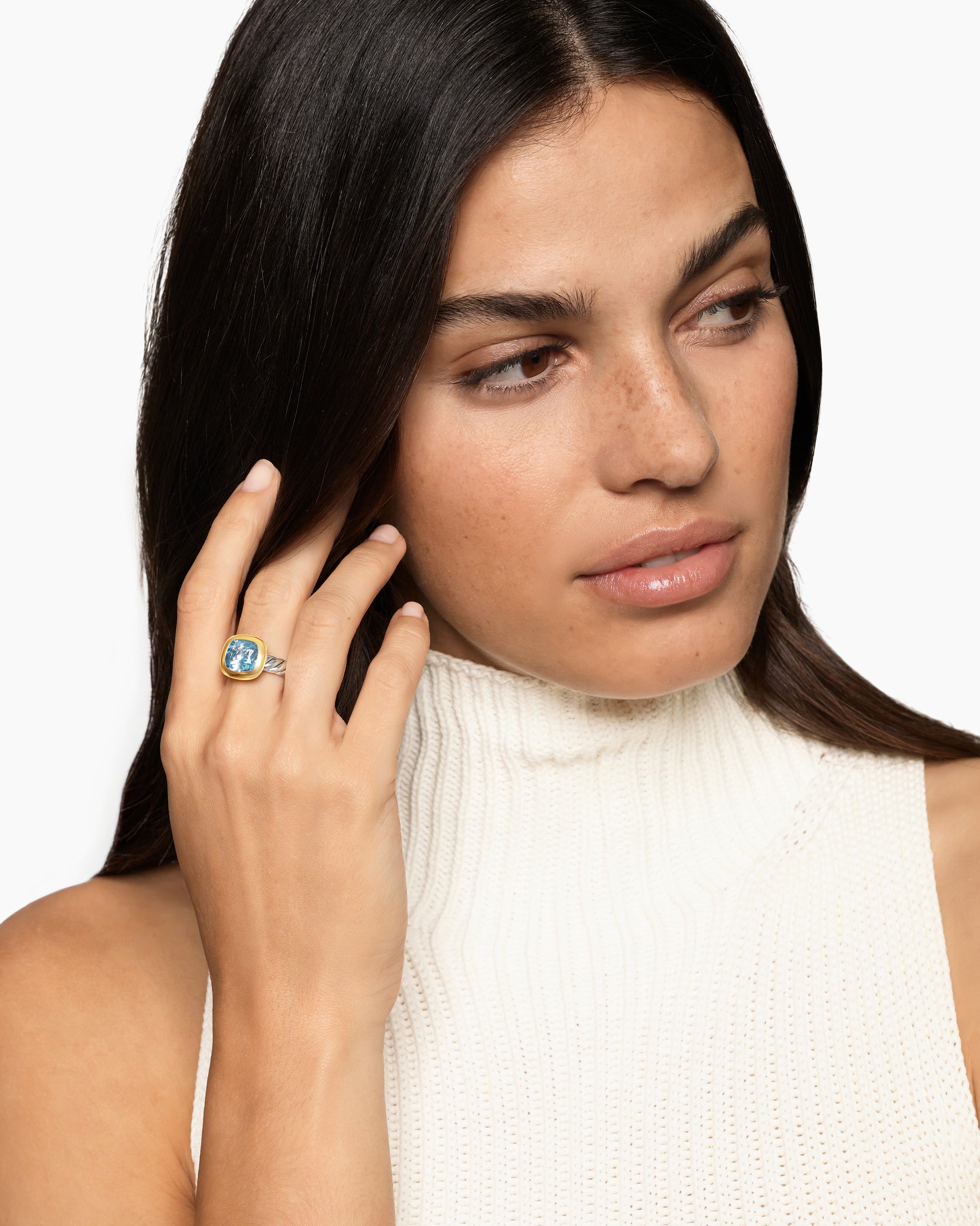 Alternative view of DY Mercer Color Stone Ring in Sterling Silver with 18K Yellow Gold and Sky Blue Topaz, 10mm