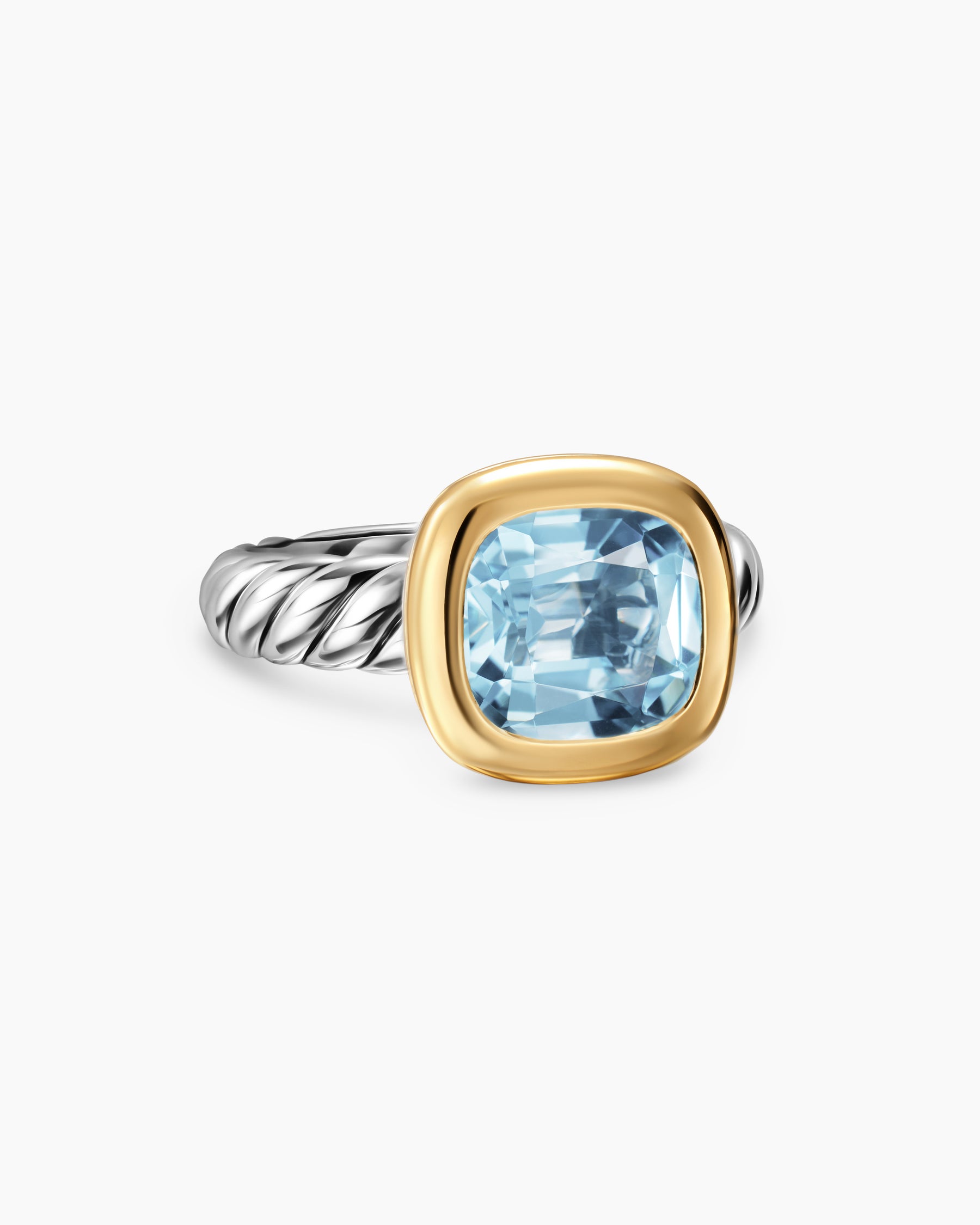 DY Mercer Color Stone Ring in Sterling Silver with 18K Yellow Gold and Sky Blue Topaz, 10mm