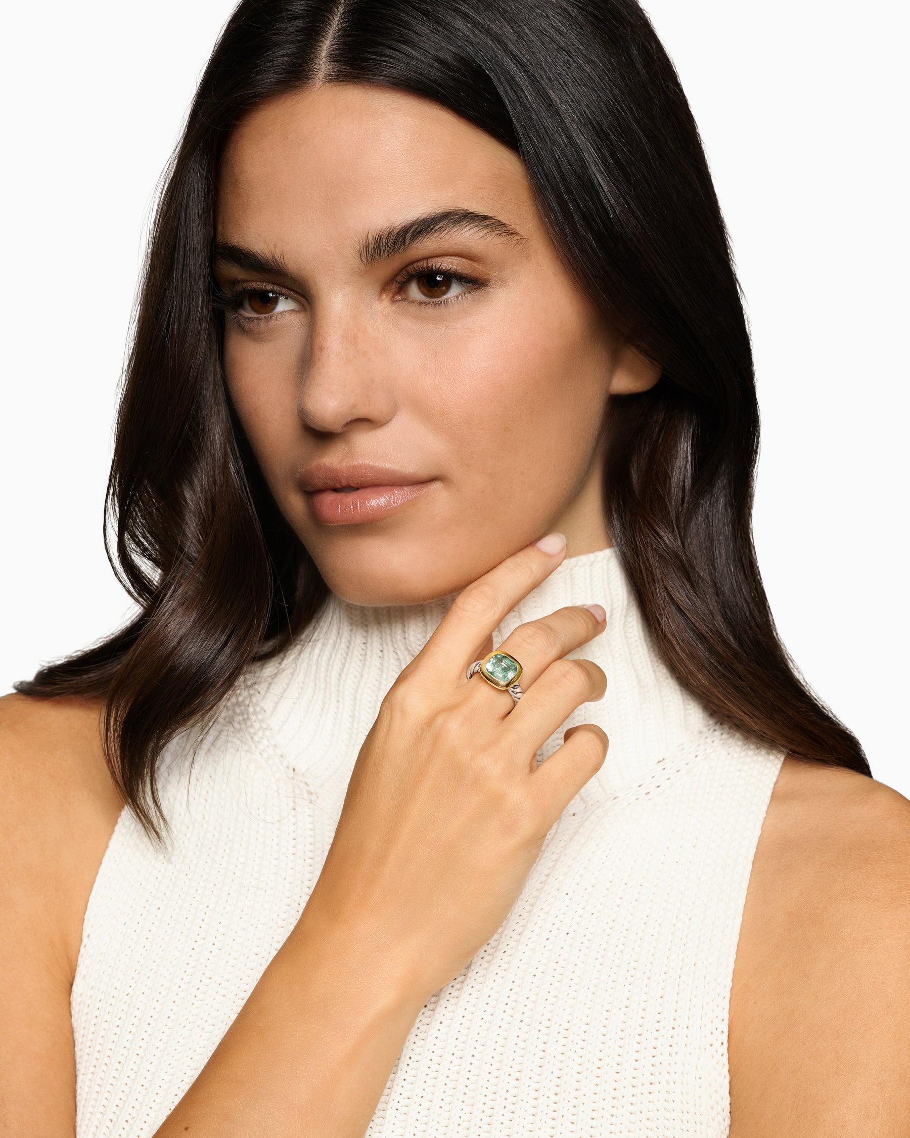 Alternative view of DY Mercer Color Stone Ring in Sterling Silver with 18K Yellow Gold and Prasiolite, 10mm