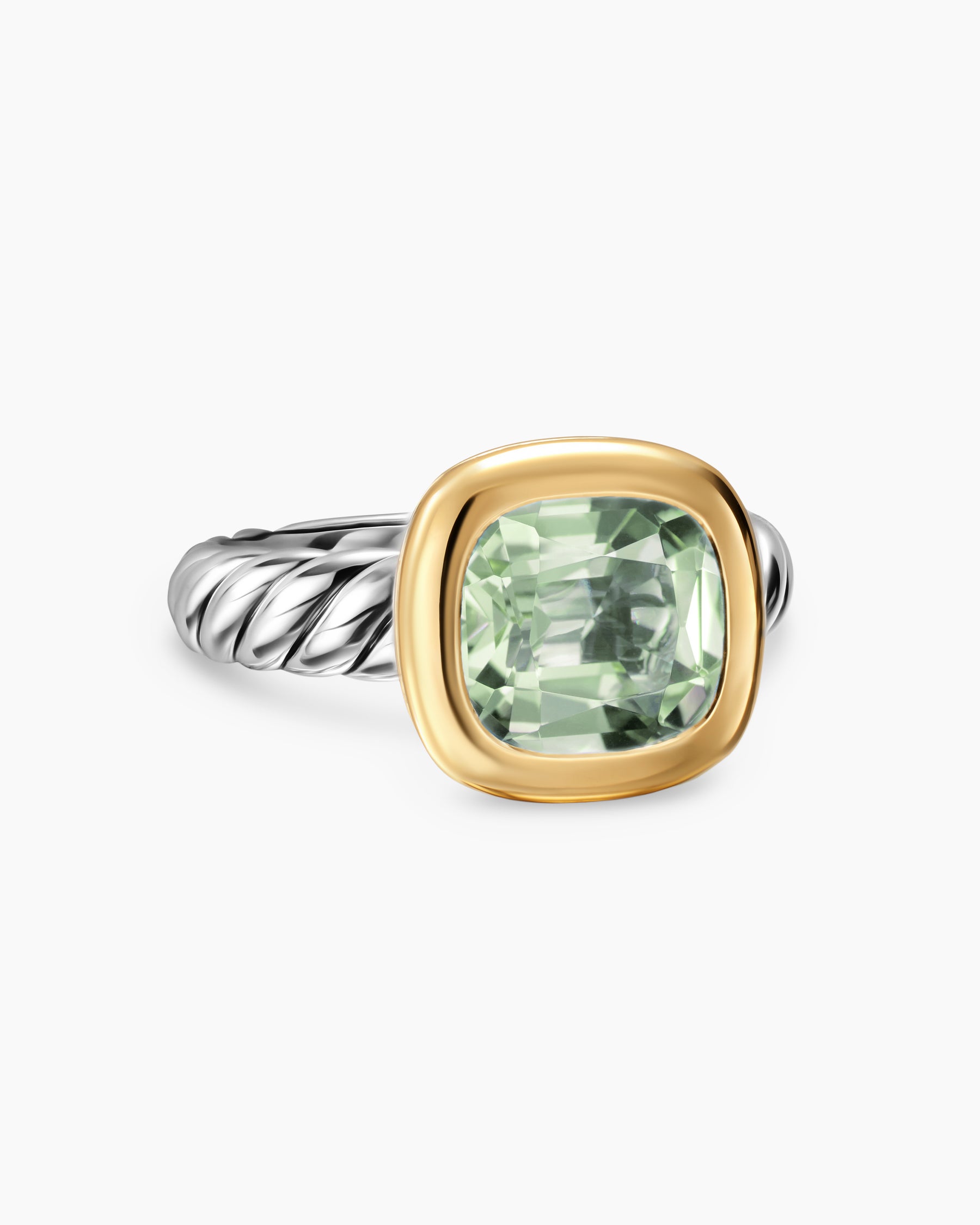 DY Mercer Color Stone Ring in Sterling Silver with 18K Yellow Gold and Prasiolite, 10mm