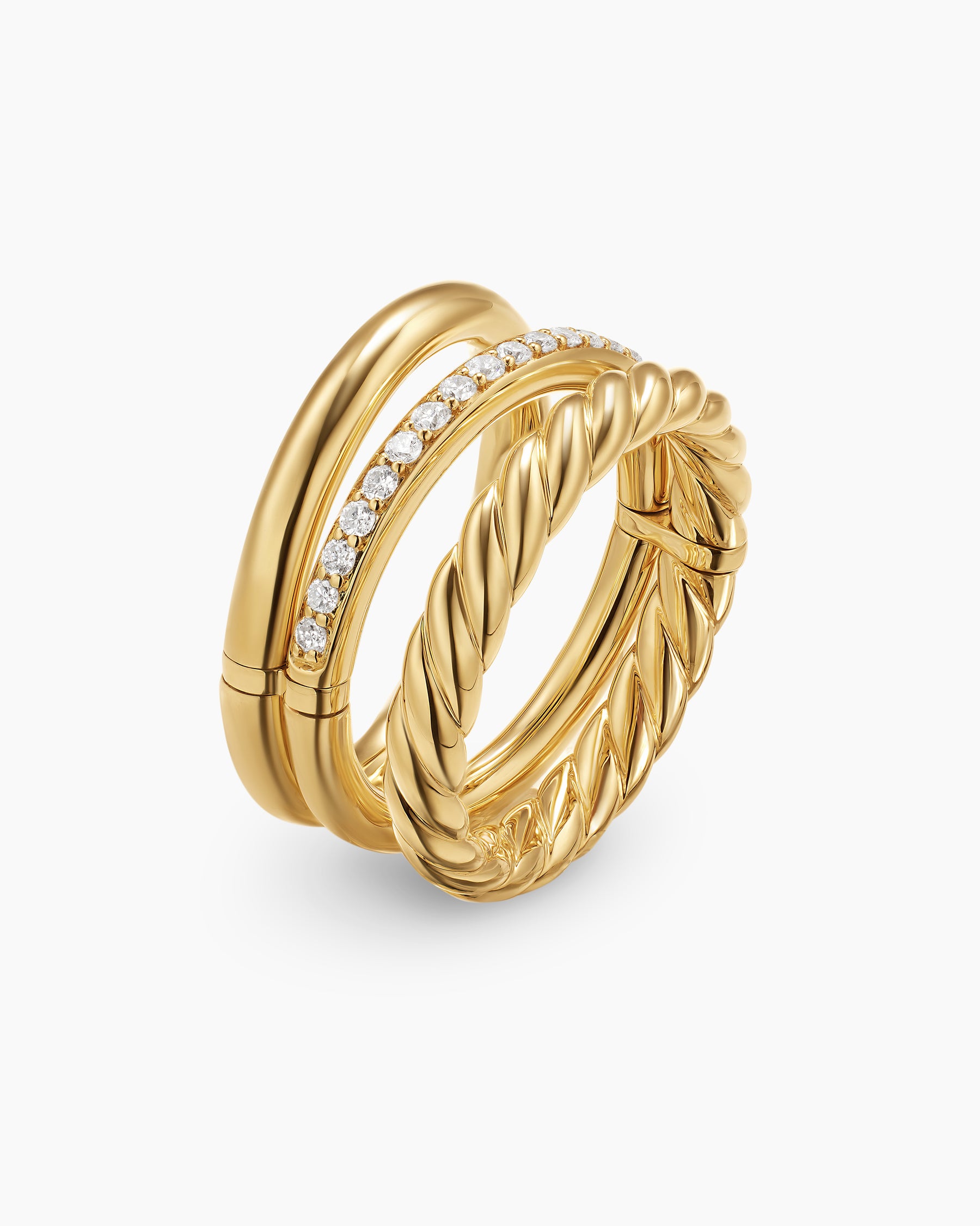 DY Mercer Three Row Ring in 18K Yellow Gold with Diamonds, 8.9mm - Image 3