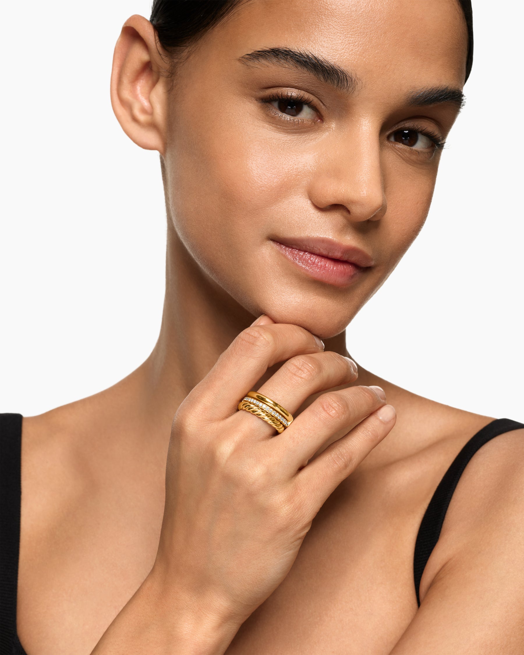 Alternative view of DY Mercer Three Row Ring in 18K Yellow Gold with Diamonds, 8.9mm