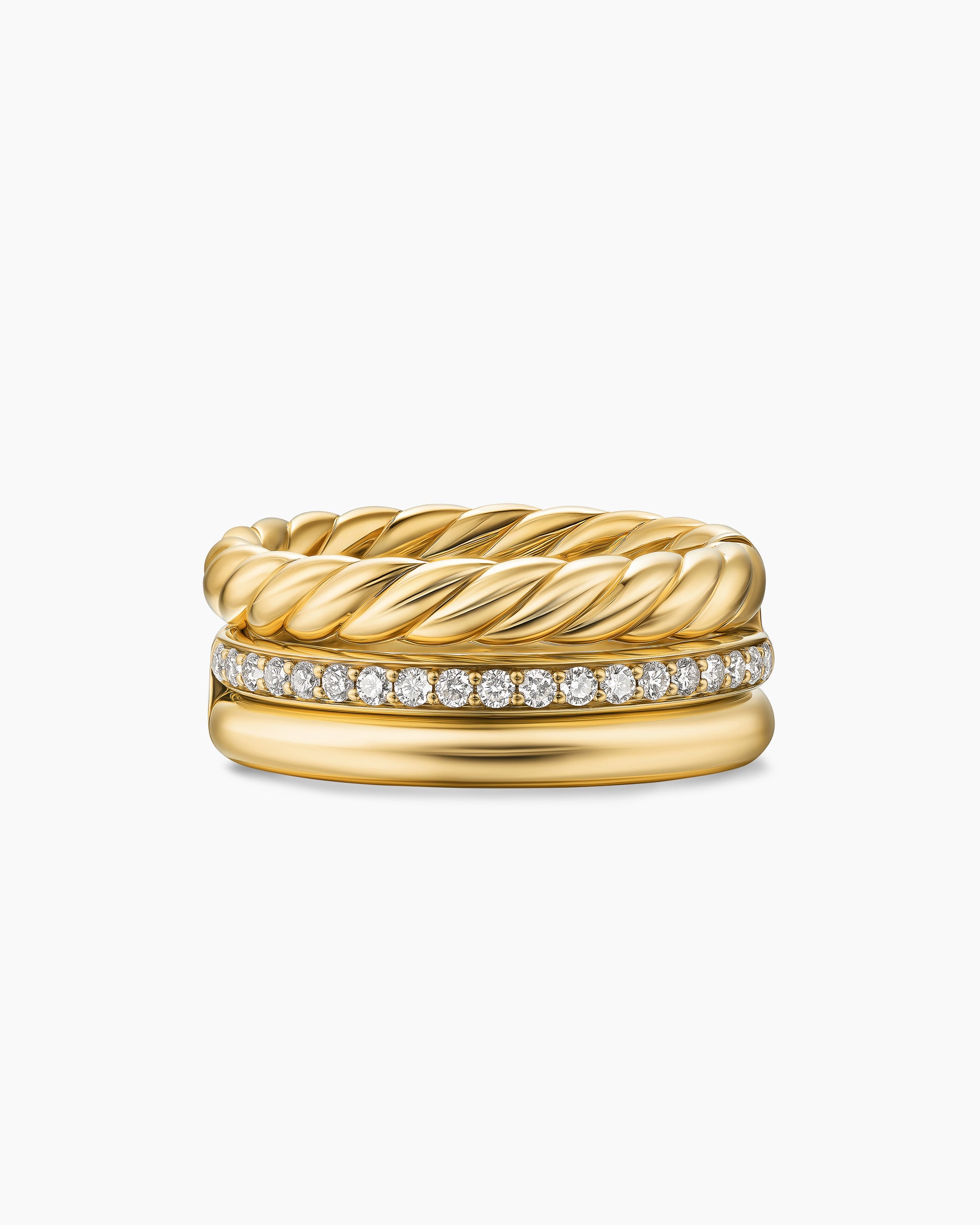 DY Mercer Three Row Ring in 18K Yellow Gold with Diamonds, 8.9mm