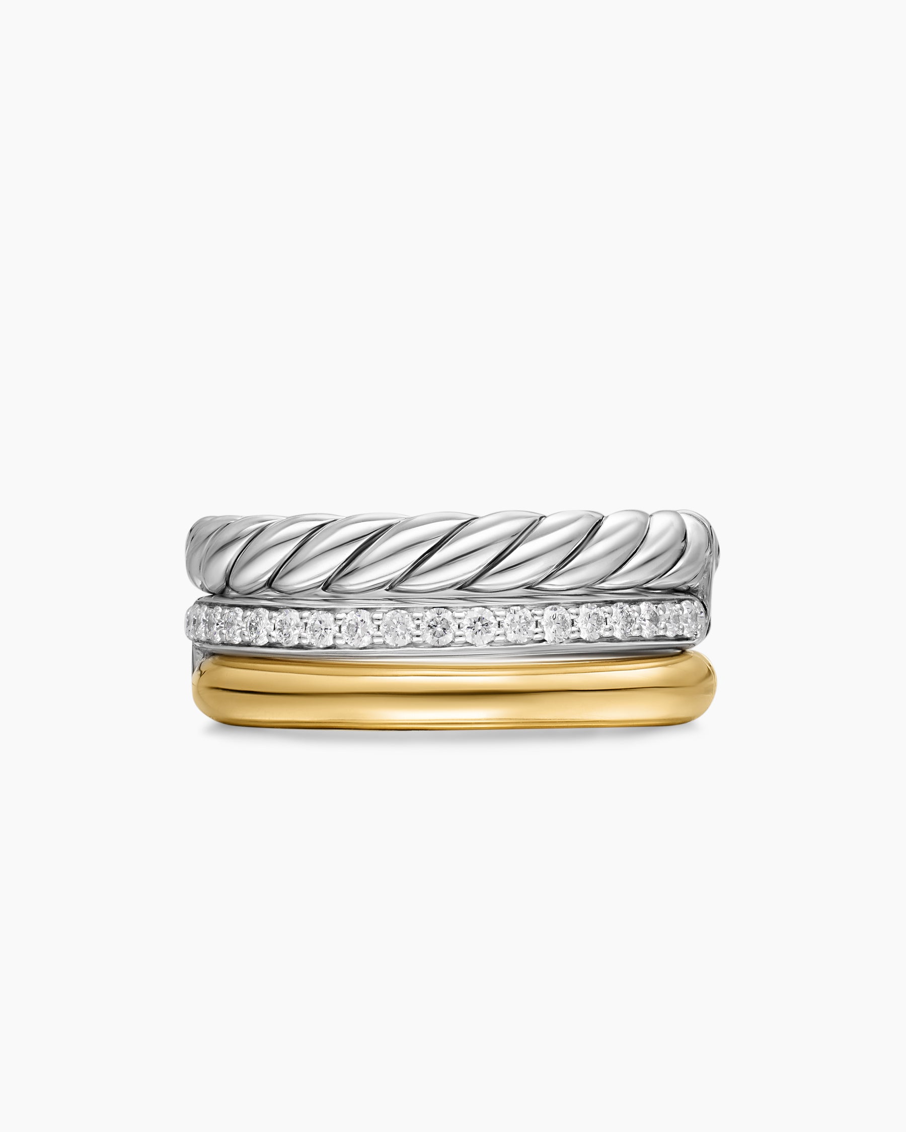 DY Mercer Three Row Ring in Sterling Silver with 18K Yellow Gold and Diamonds, 8.9mm - Image 4