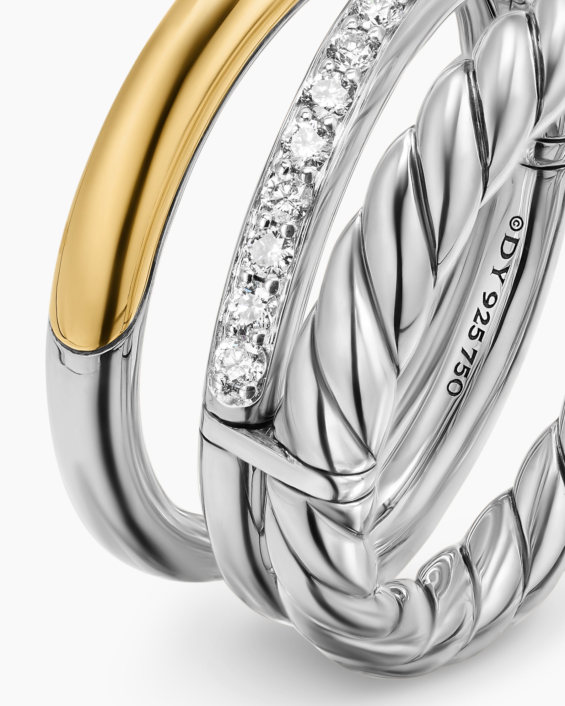 DY Mercer Three Row Ring in Sterling Silver with 18K Yellow Gold and Diamonds, 8.9mm - Image 5