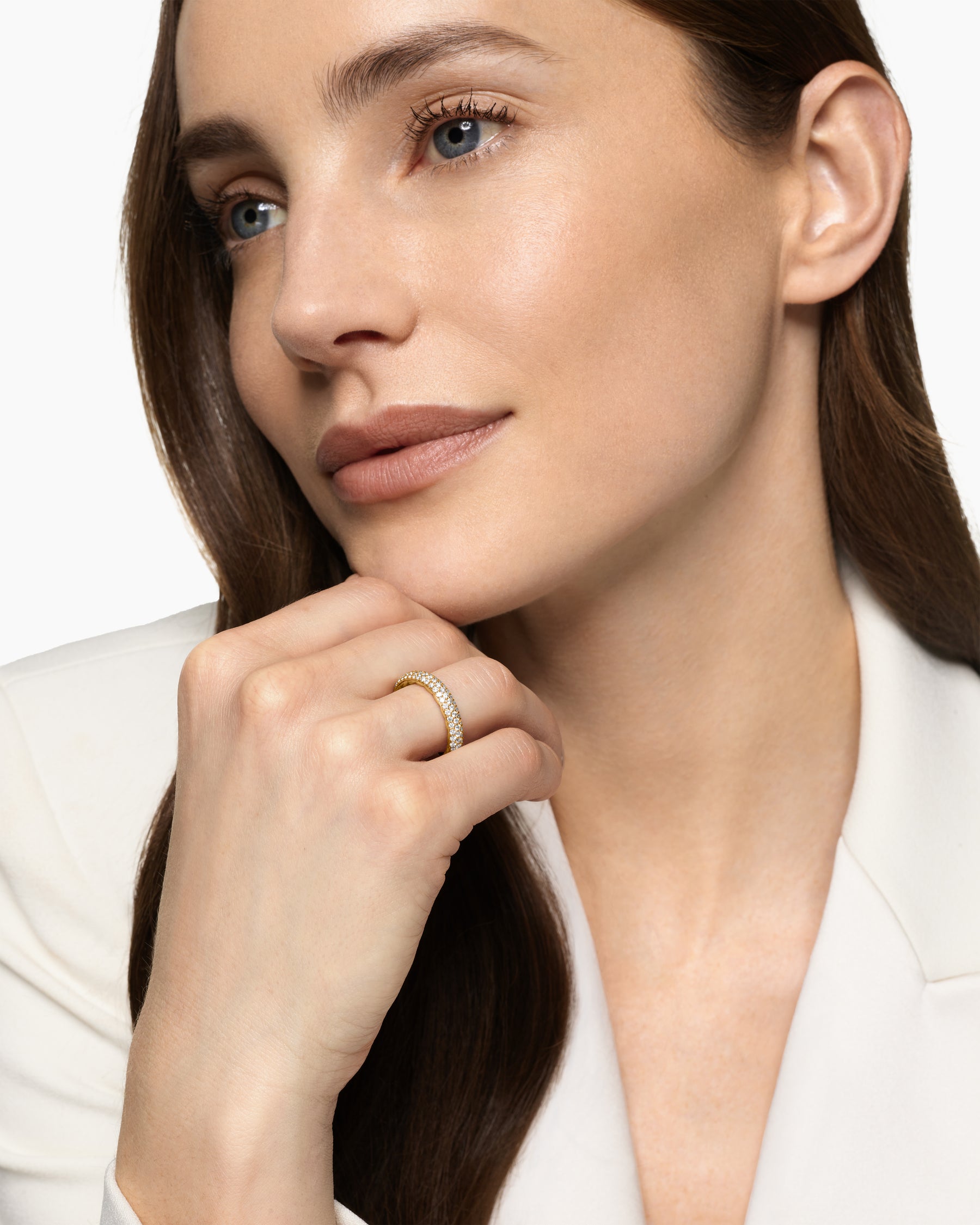 Alternative view of DY Mercer Pavé Band Ring in 18K Yellow Gold with Diamonds, 3.7mm