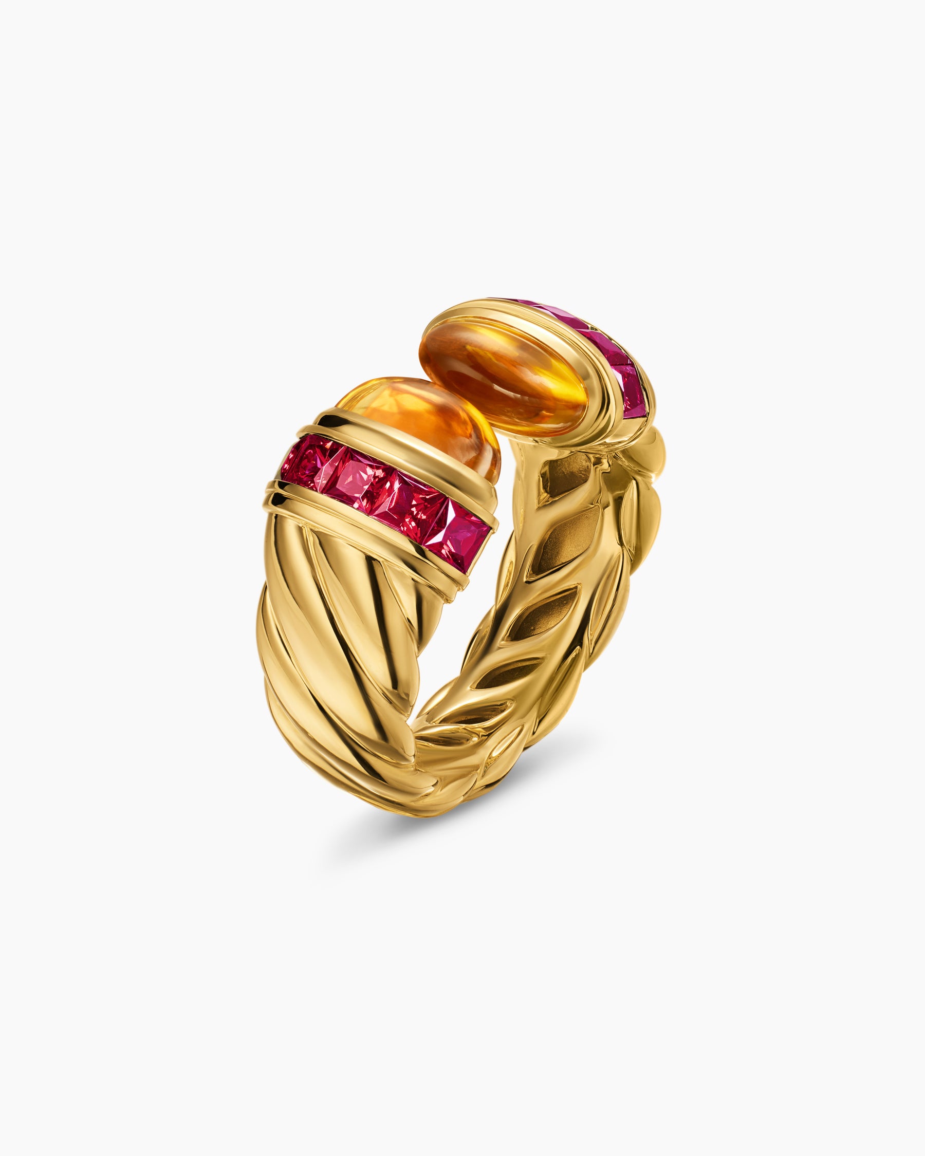 Alternative view of Sculpted Cable Open Cocktail Ring in 18K Yellow Gold with Madeira Citrine and Rubellites, 12.4mm