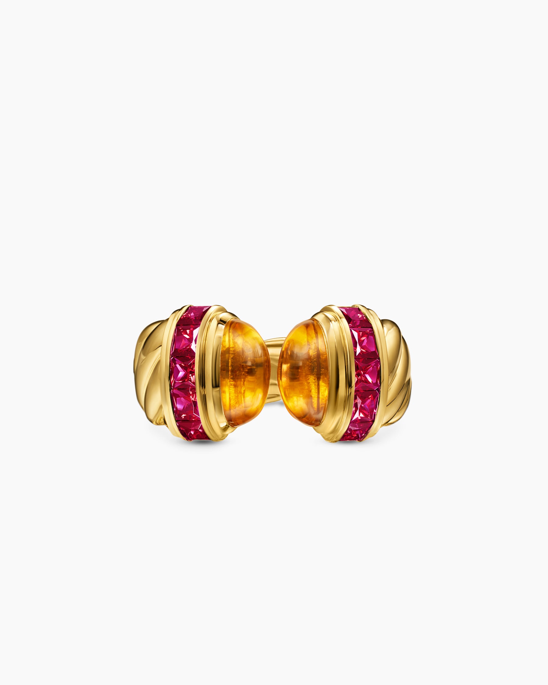 Sculpted Cable Open Cocktail Ring in 18K Yellow Gold with Madeira Citrine and Rubellites, 12.4mm - Image 3
