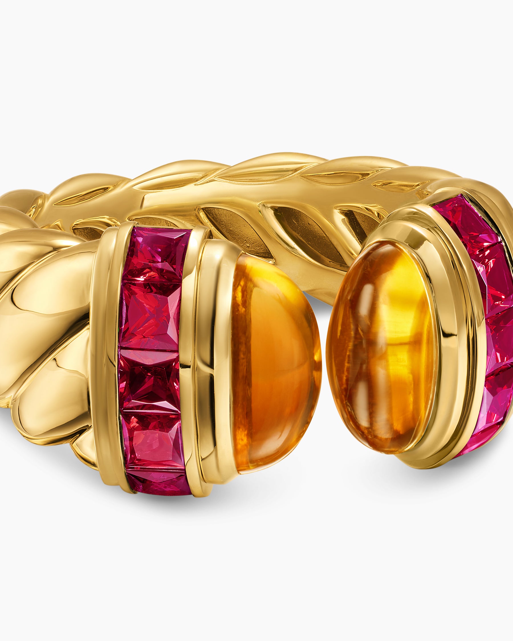Sculpted Cable Open Cocktail Ring in 18K Yellow Gold with Madeira Citrine and Rubellites, 12.4mm - Image 4