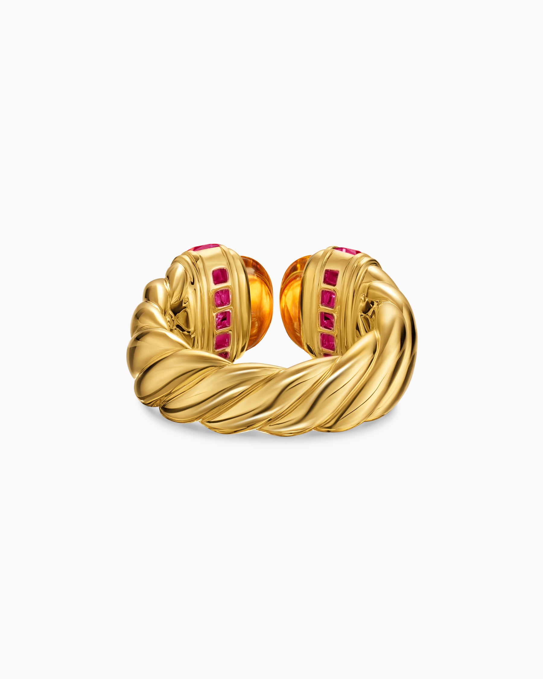 Sculpted Cable Open Cocktail Ring in 18K Yellow Gold with Madeira Citrine and Rubellites, 12.4mm - Image 5