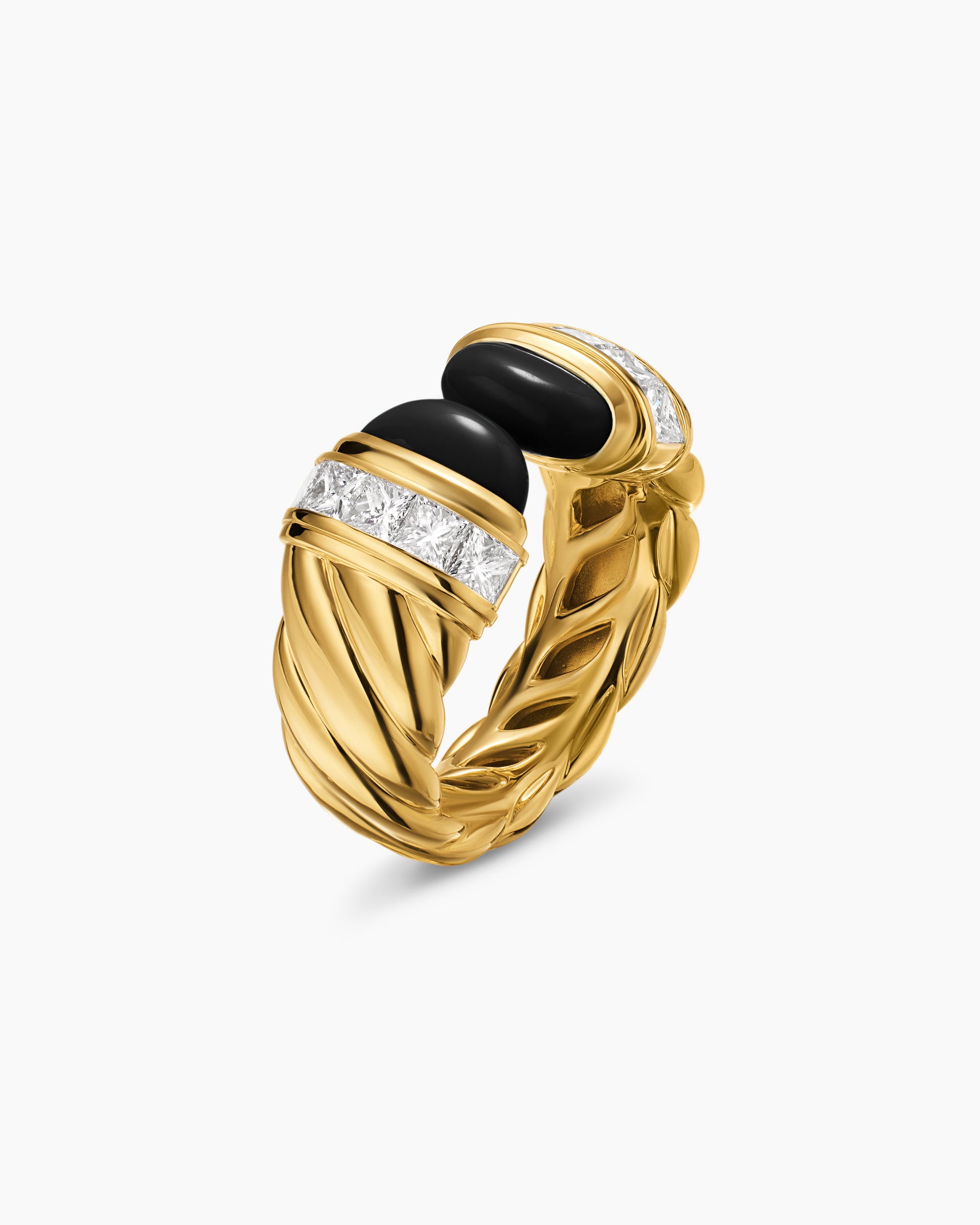 Alternative view of Sculpted Cable Open Cocktail Ring in 18K Yellow Gold with Black Onyx and Diamonds, 12.4mm