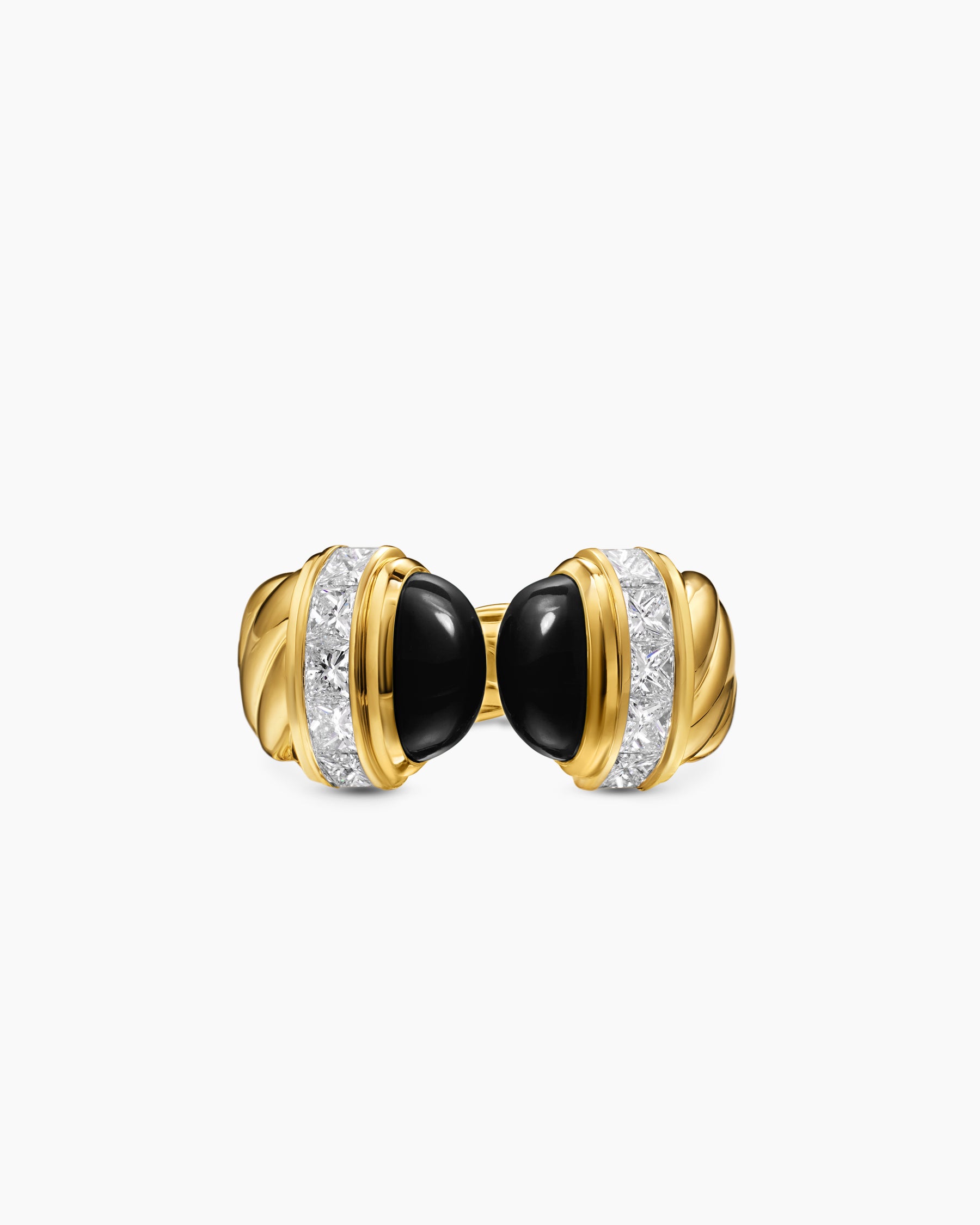 Sculpted Cable Open Cocktail Ring in 18K Yellow Gold with Black Onyx and Diamonds, 12.4mm - Image 3