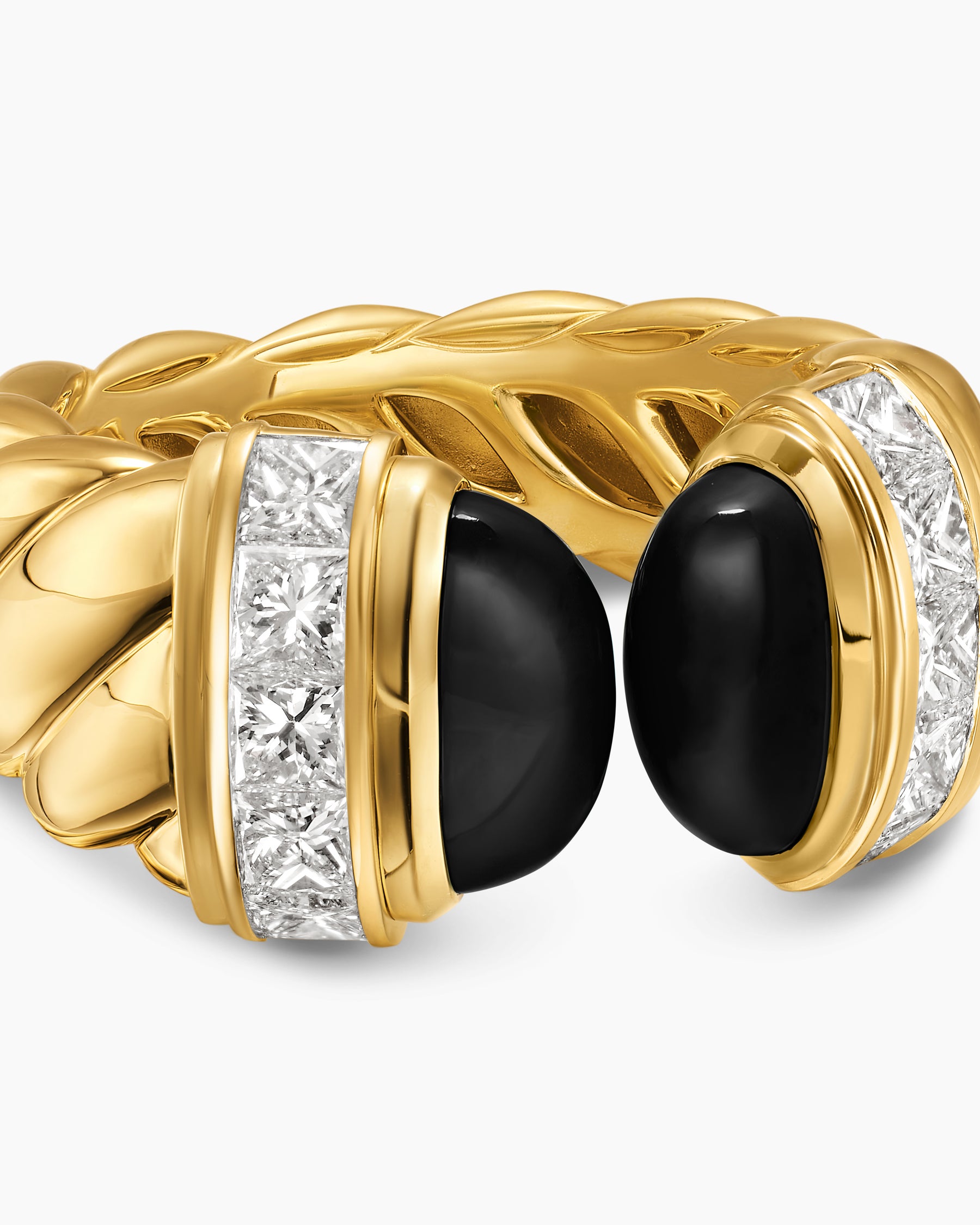 Sculpted Cable Open Cocktail Ring in 18K Yellow Gold with Black Onyx and Diamonds, 12.4mm - Image 4