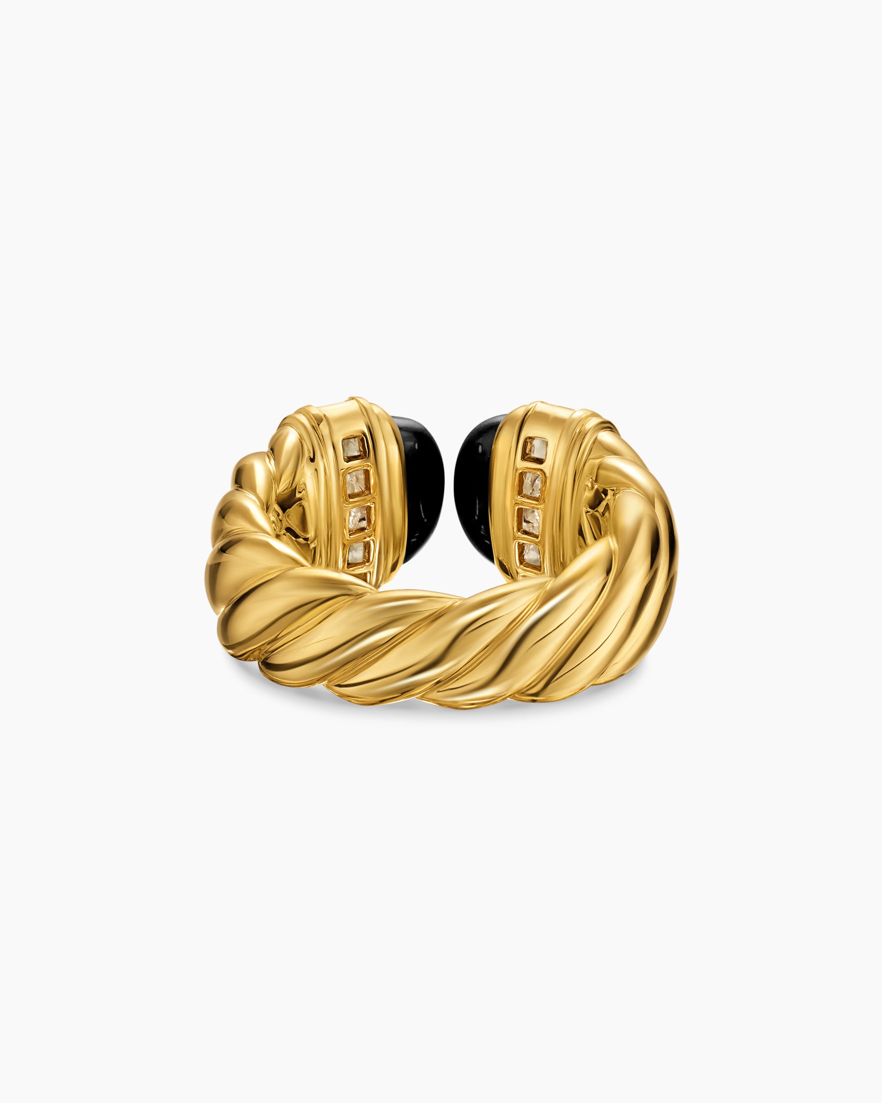 Sculpted Cable Open Cocktail Ring in 18K Yellow Gold with Black Onyx and Diamonds, 12.4mm - Image 5