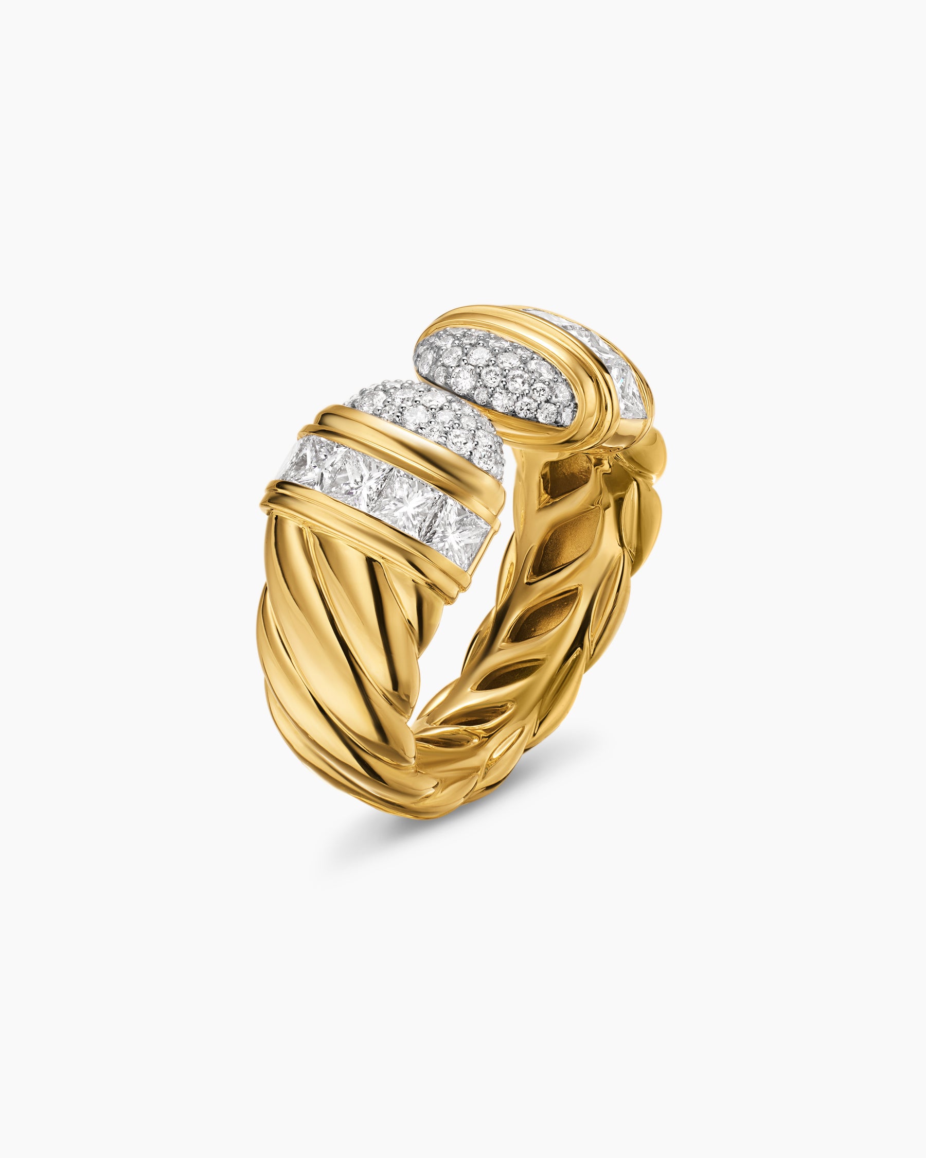 Sculpted Cable Open Cocktail Ring in 18K Yellow Gold with Diamonds, 12.4mm - Image 3