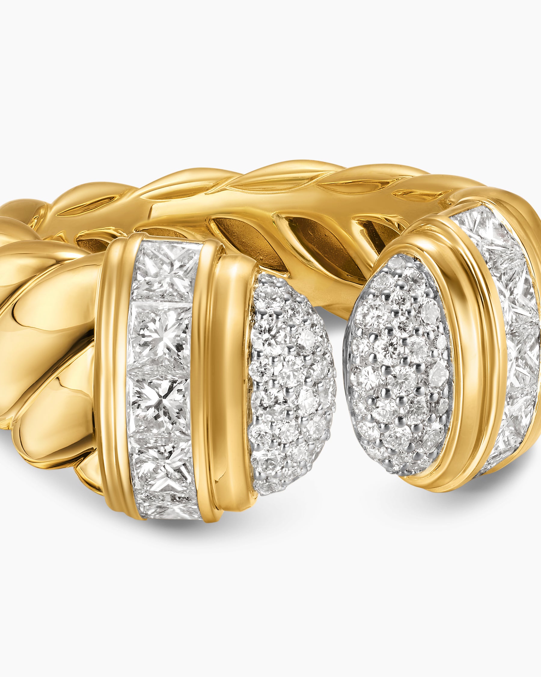 Sculpted Cable Open Cocktail Ring in 18K Yellow Gold with Diamonds, 12.4mm - Image 5