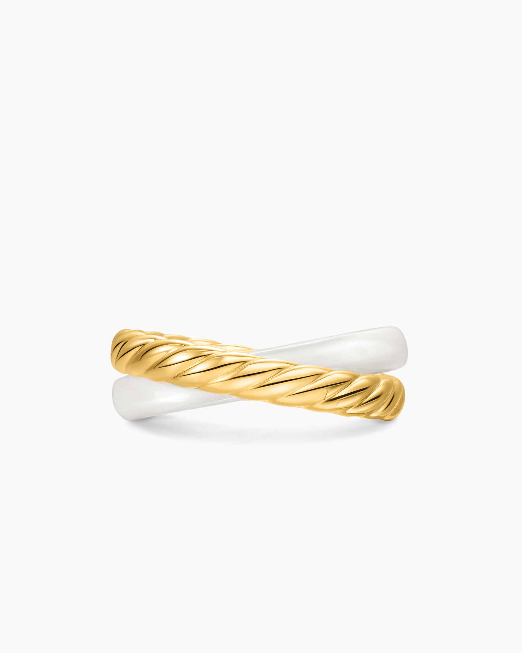 Crossover Two Row Rotating Ring in 18K Yellow Gold with White Ceramic, 7mm - Image 4