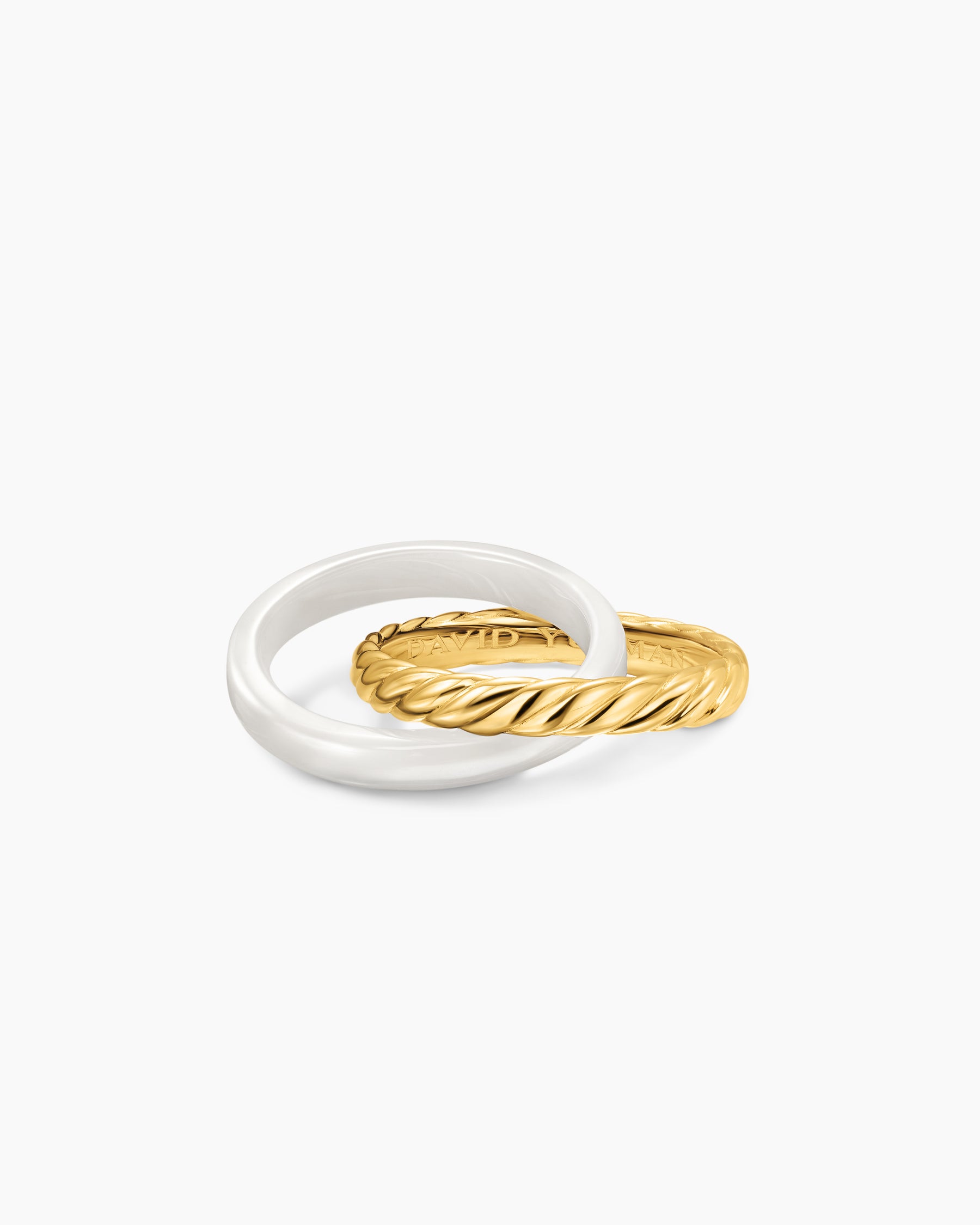 Crossover Two Row Rotating Ring in 18K Yellow Gold with White Ceramic, 7mm - Image 5