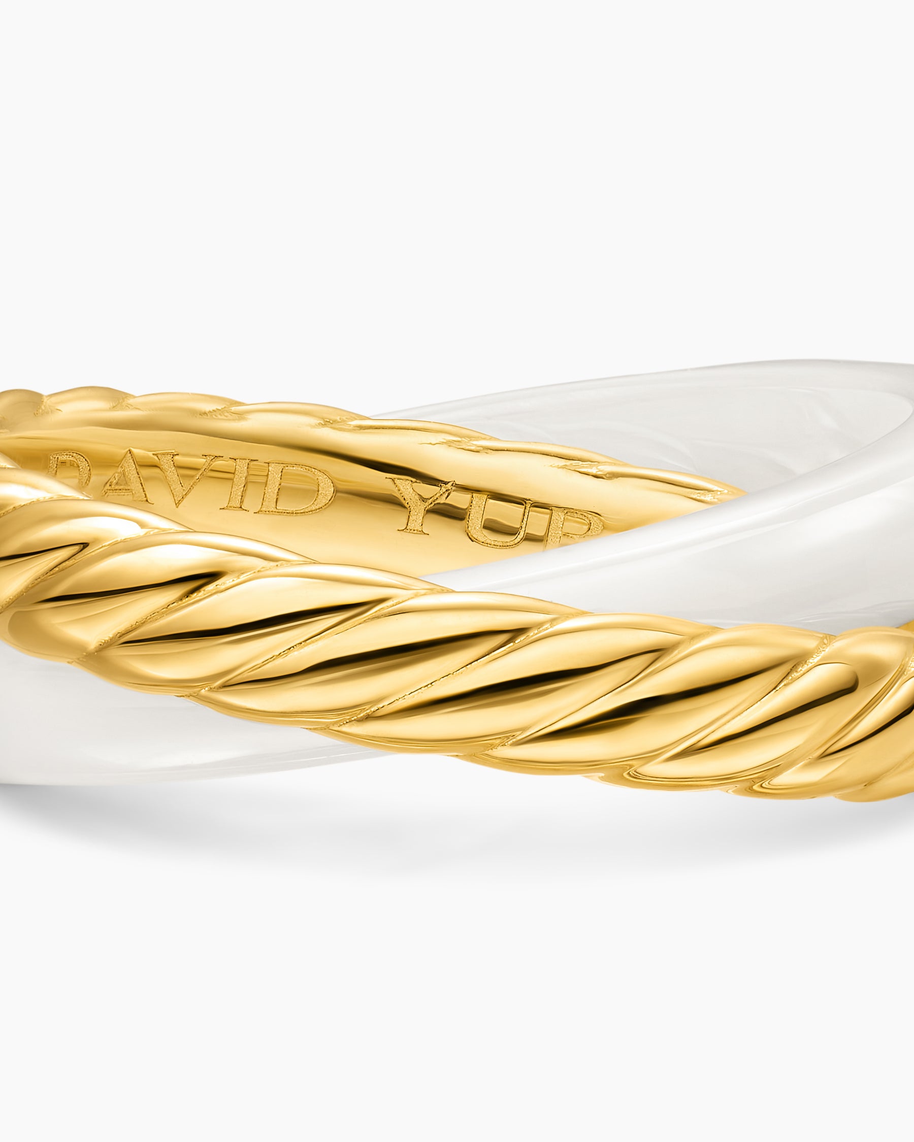 Crossover Two Row Rotating Ring in 18K Yellow Gold with White Ceramic, 7mm - Image 6