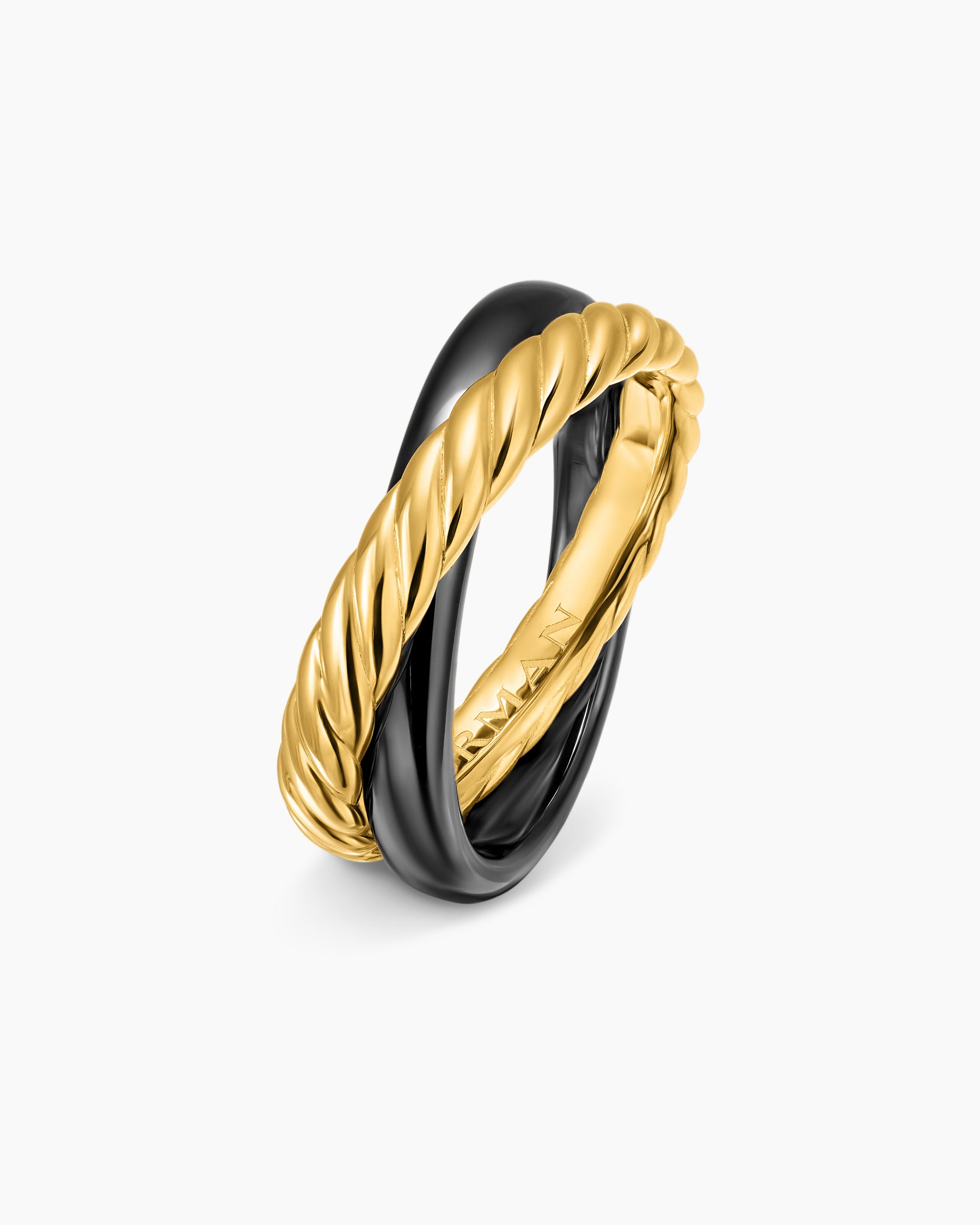 Crossover Two Row Rotating Ring in 18K Yellow Gold with Black Ceramic, 7mm - Image 3