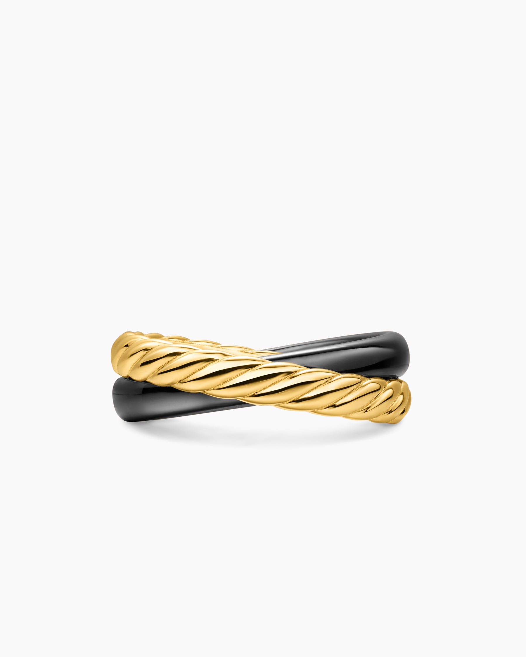 Crossover Two Row Rotating Ring in 18K Yellow Gold with Black Ceramic, 7mm - Image 4