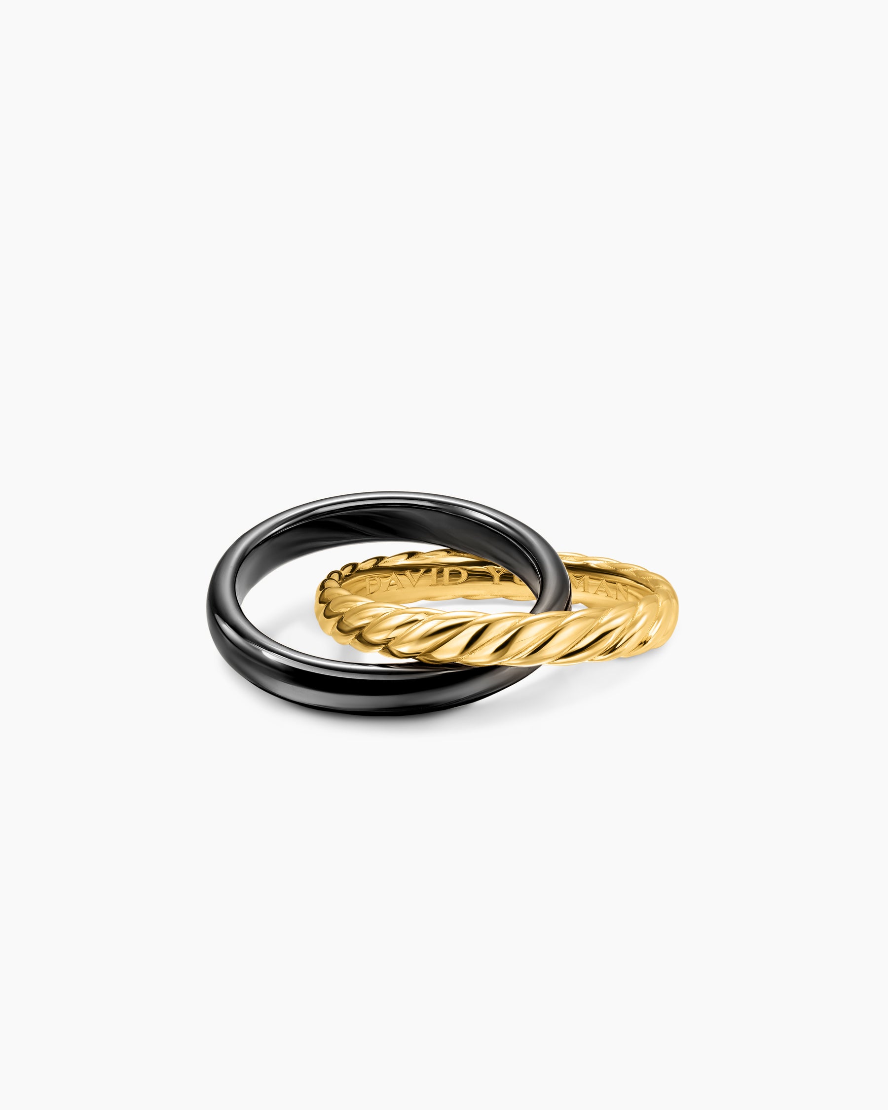 Crossover Two Row Rotating Ring in 18K Yellow Gold with Black Ceramic, 7mm - Image 5