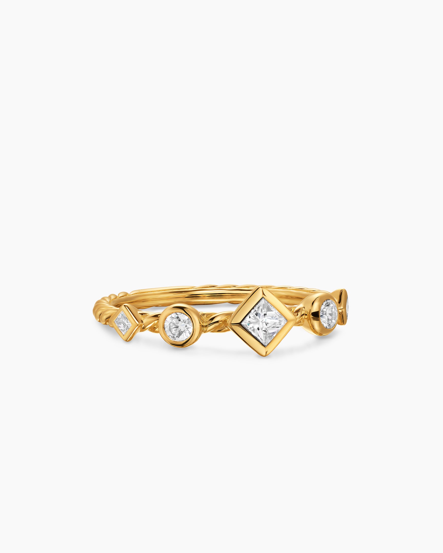 Cable Band Ring in 18K Yellow Gold with Diamonds, 1.7mm