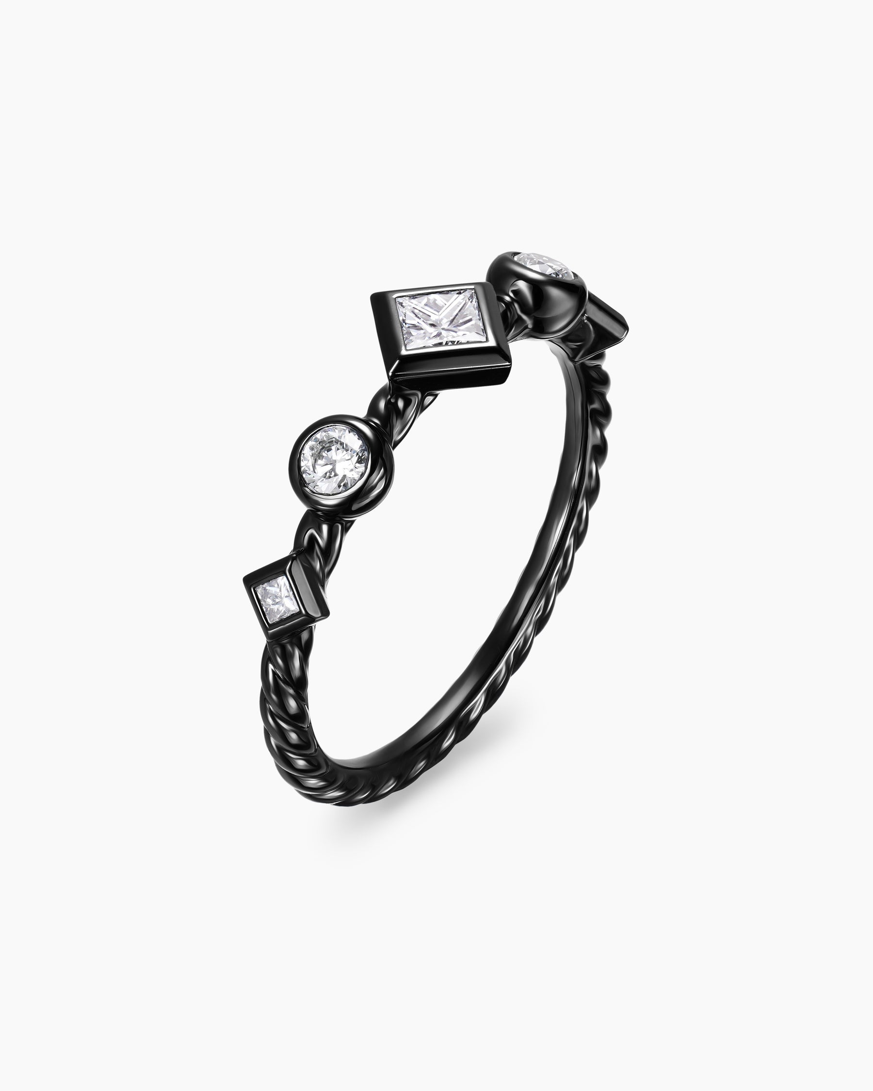 Cable Band Ring in Black Titanium with Diamonds, 1.7mm - Image 3