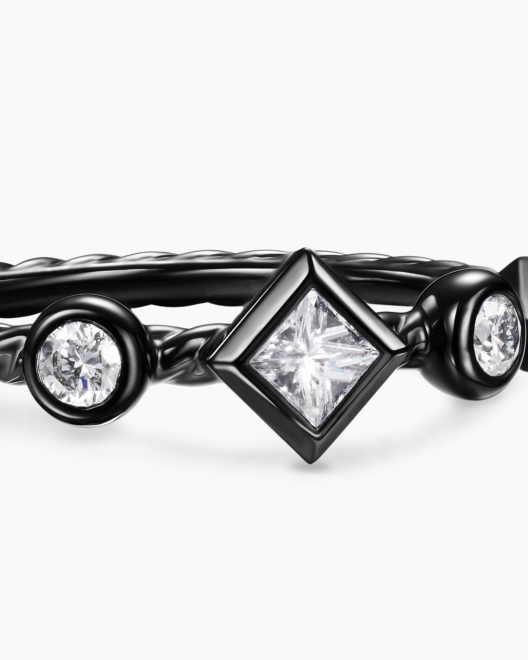 Cable Band Ring in Black Titanium with Diamonds, 1.7mm - Image 5
