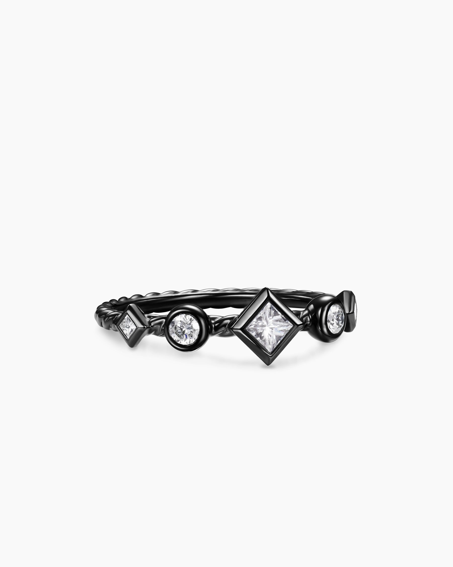 Cable Band Ring in Black Titanium with Diamonds, 1.7mm