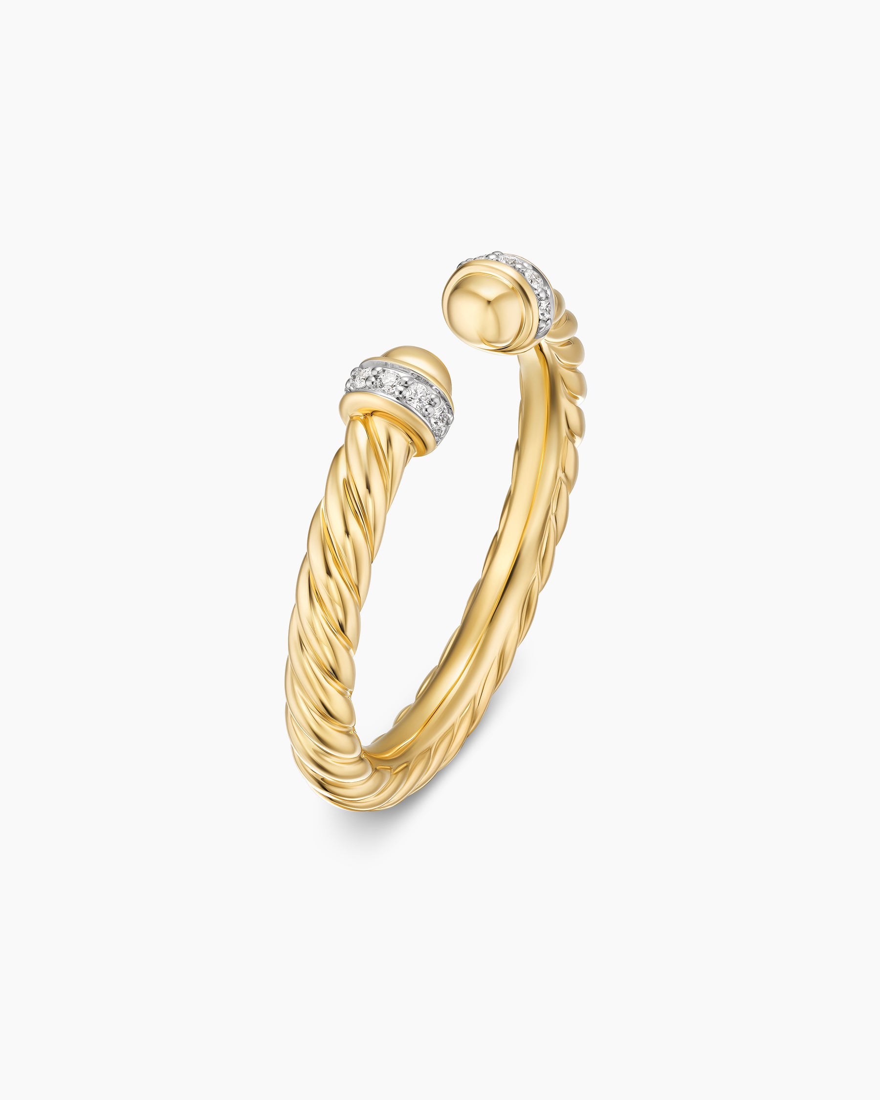 Cable Band Open Ring in 18K Yellow Gold with Diamonds, 2.8mm - Image 3
