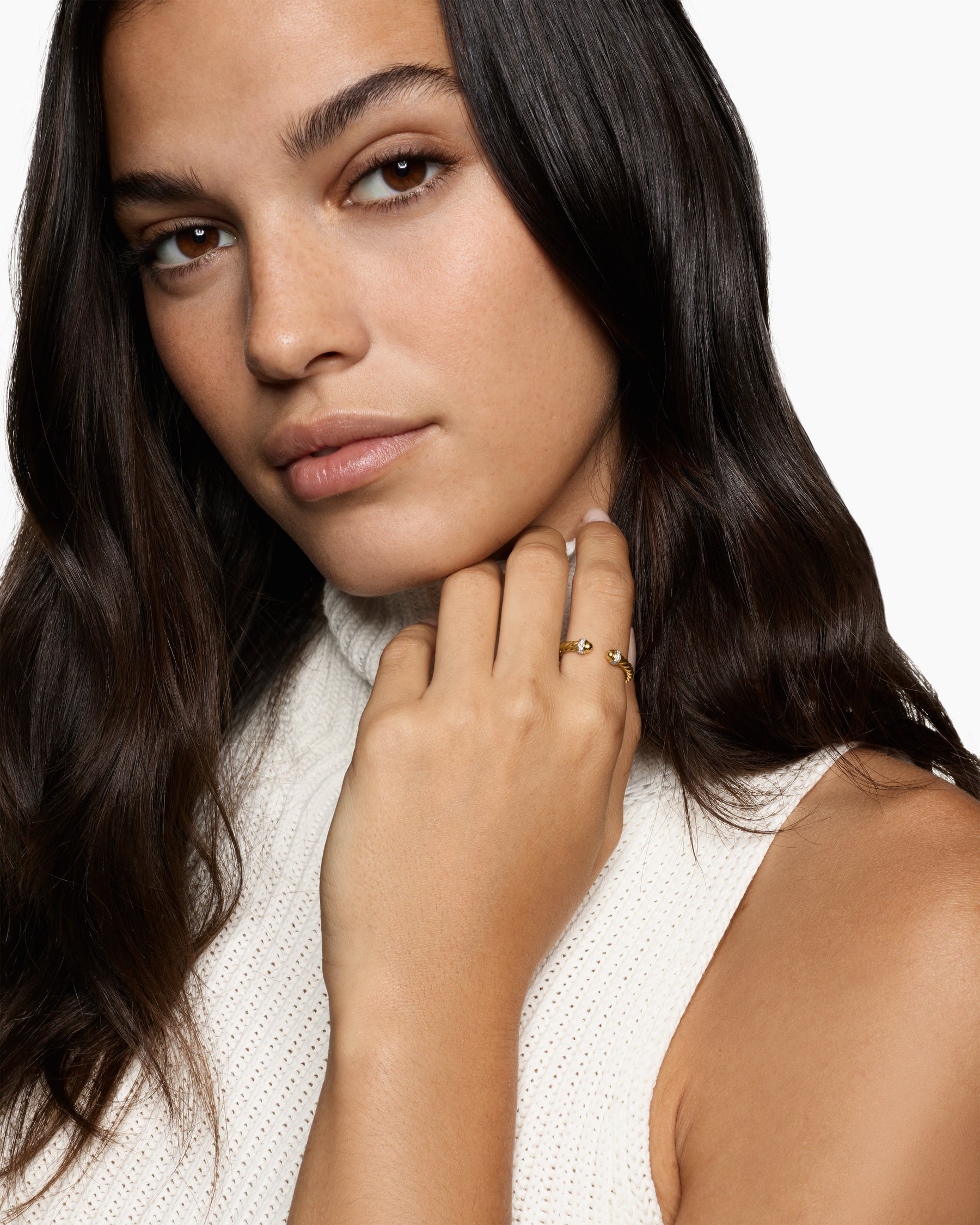 Alternative view of Cable Band Open Ring in 18K Yellow Gold with Diamonds, 2.8mm