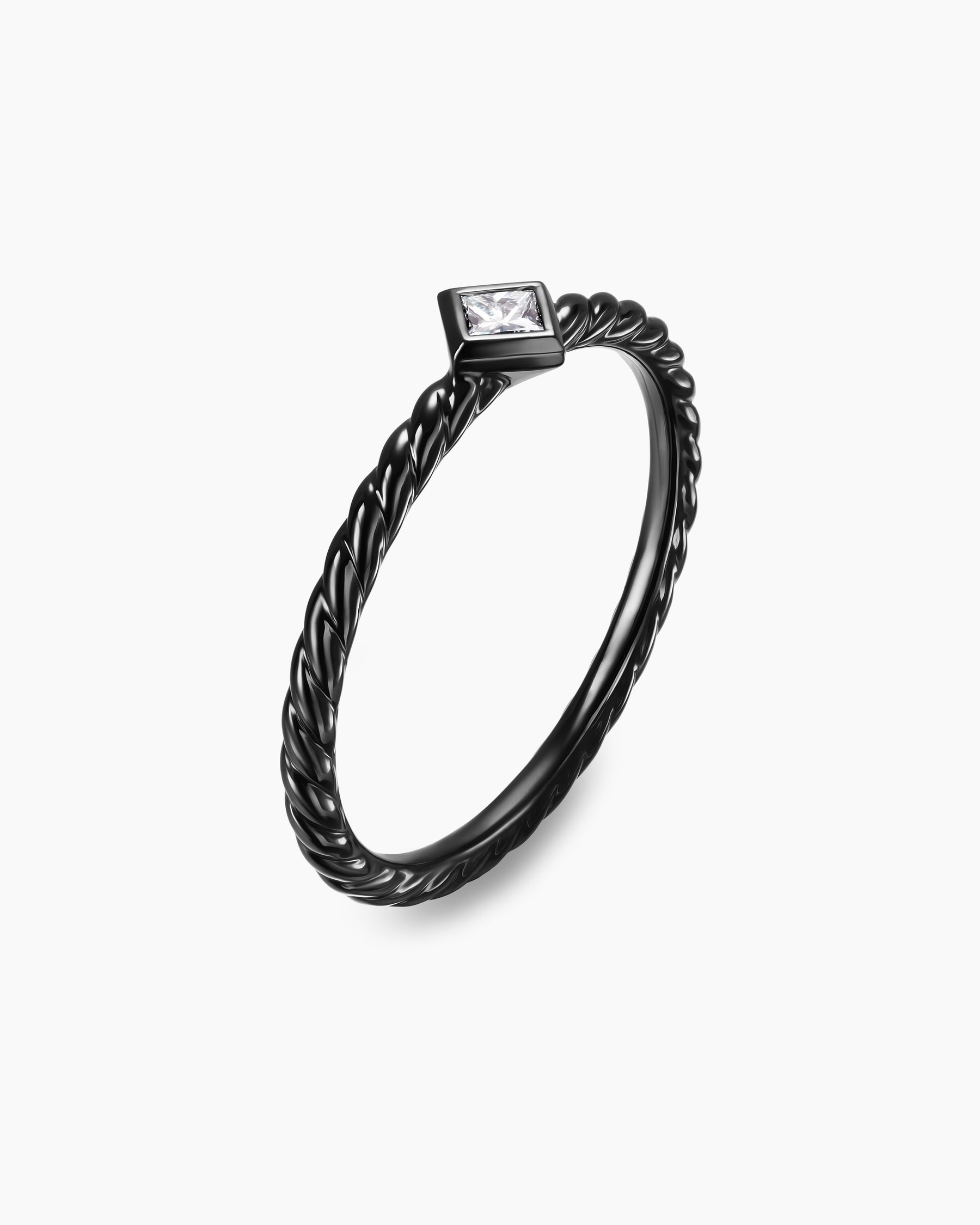 Cable Stack Ring in Black Titanium with Diamond, 1.7mm - Image 3