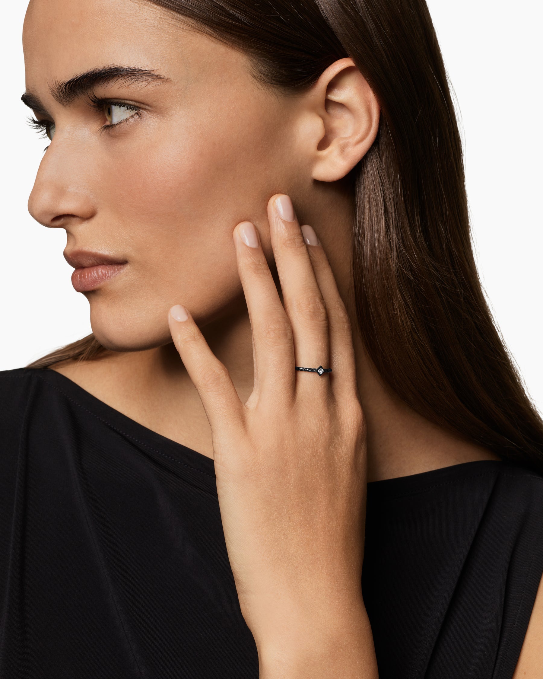 Alternative view of Cable Stack Ring in Black Titanium with Diamond, 1.7mm