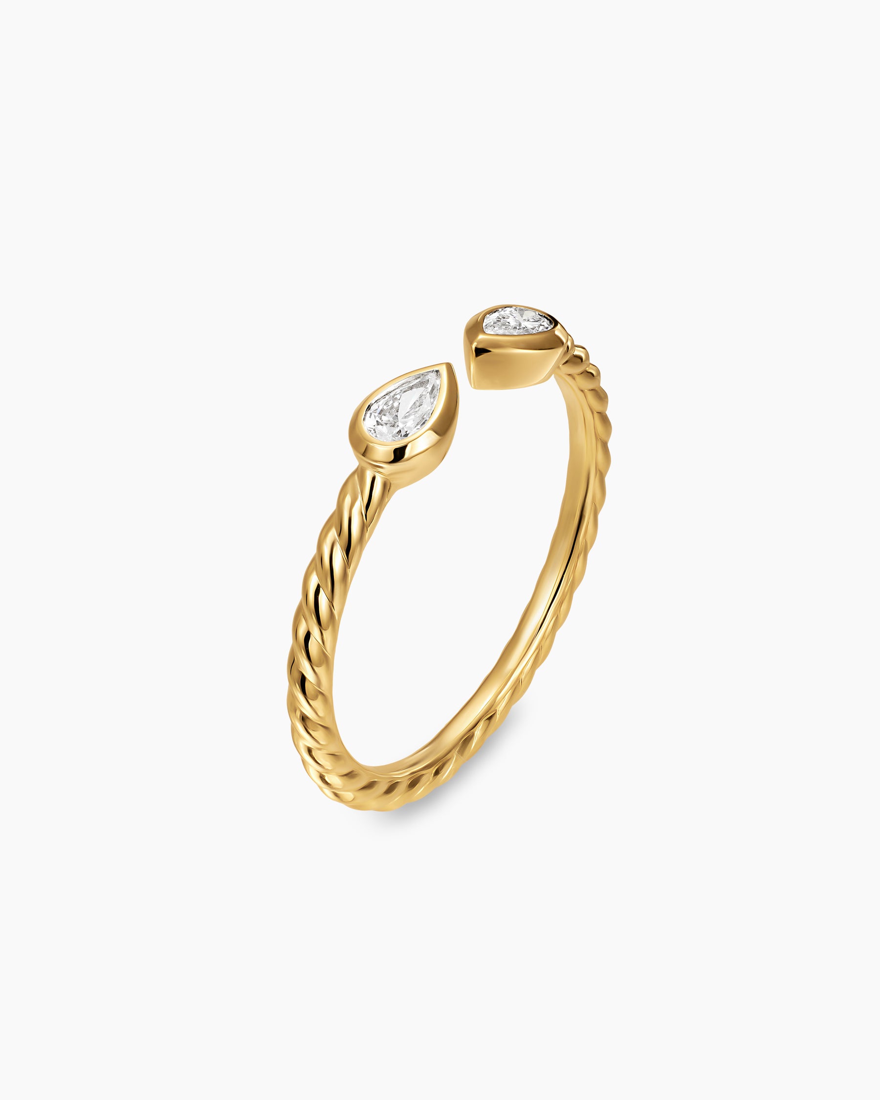 Cable Open Pear Ring in 18K Yellow Gold with Diamonds, 1.7mm - Image 3