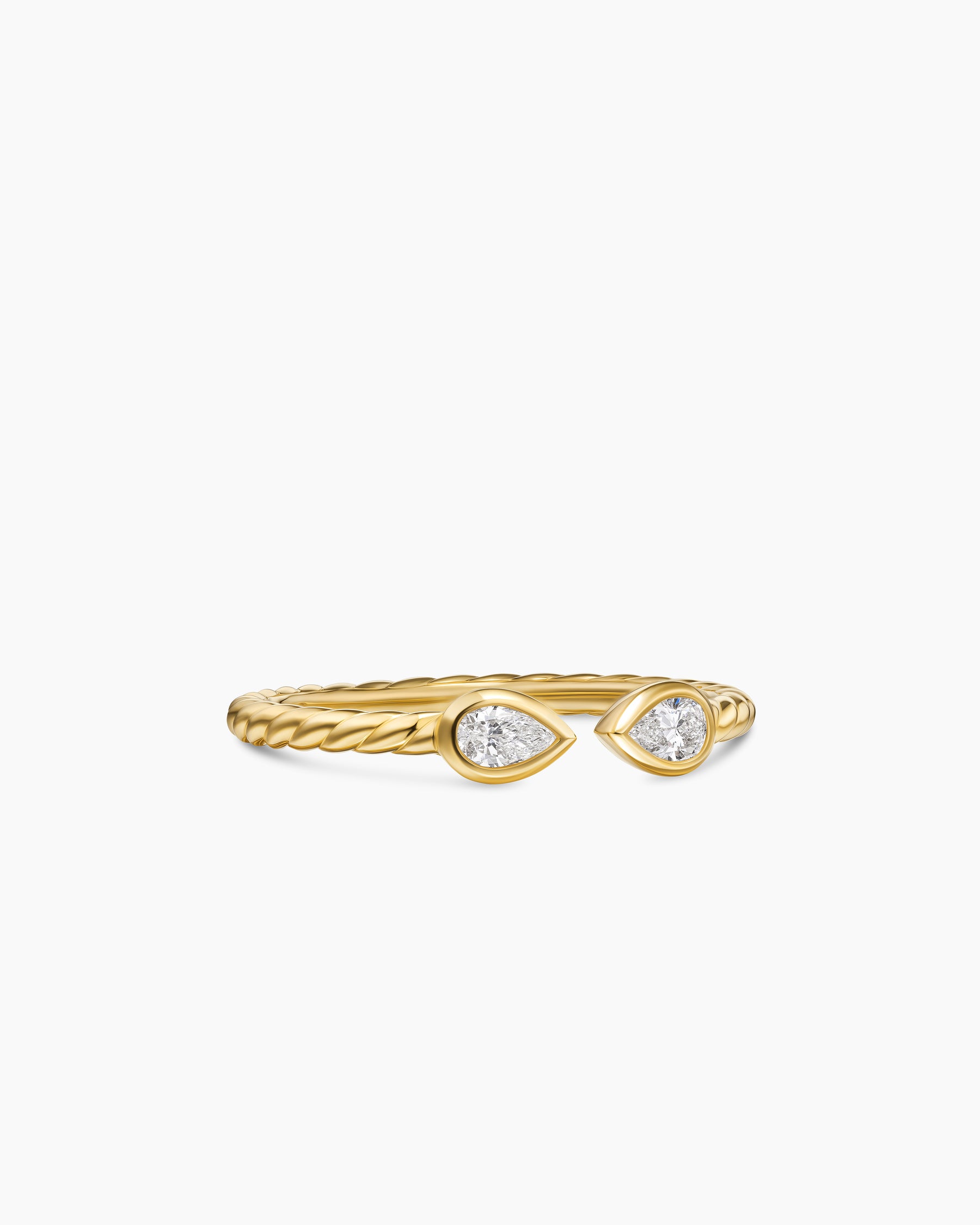 Cable Open Pear Ring in 18K Yellow Gold with Diamonds, 1.7mm