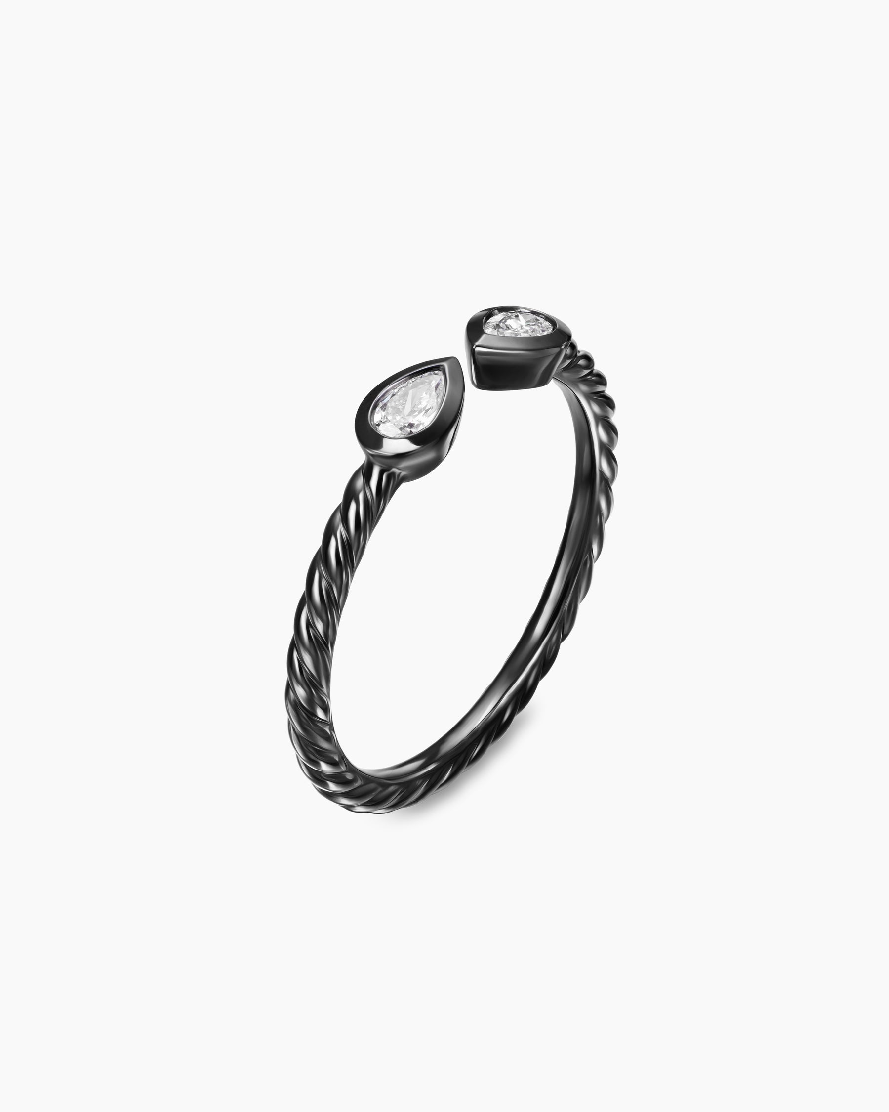 Cable Open Pear Ring in Black Titanium with Diamonds, 1.7mm - Image 3