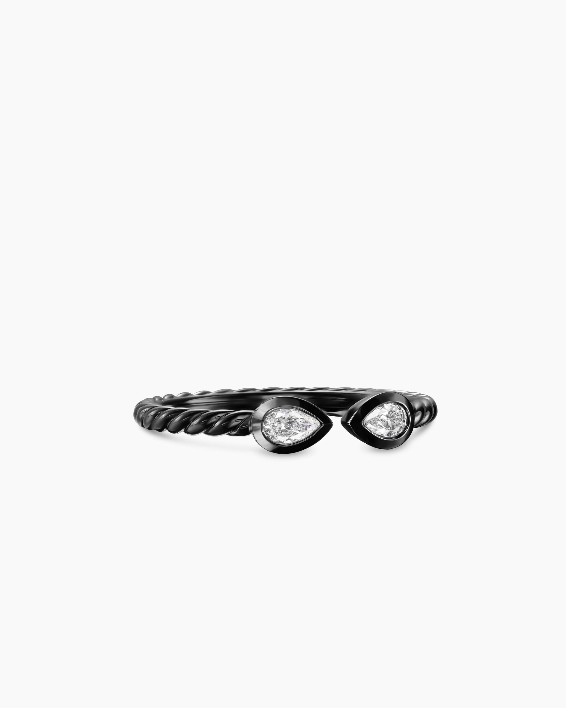 Cable Open Pear Ring in Black Titanium with Diamonds, 1.7mm