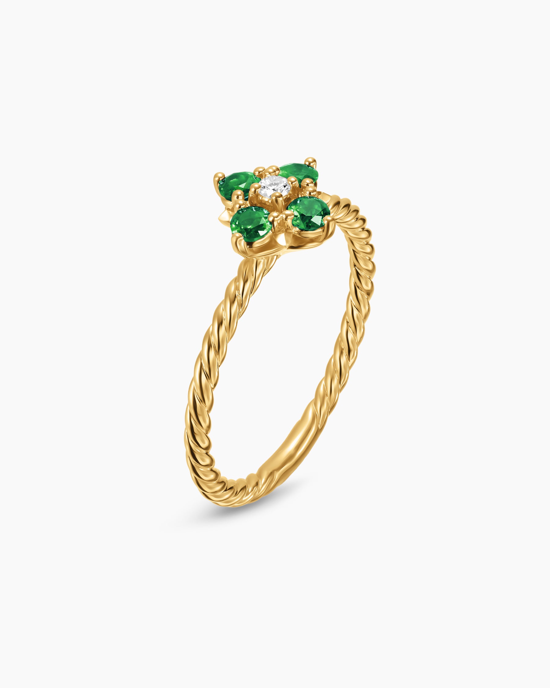 Petite Modern Renaissance Color Ring in 18K Yellow Gold with Emeralds and Diamond, 8.7mm - Image 3
