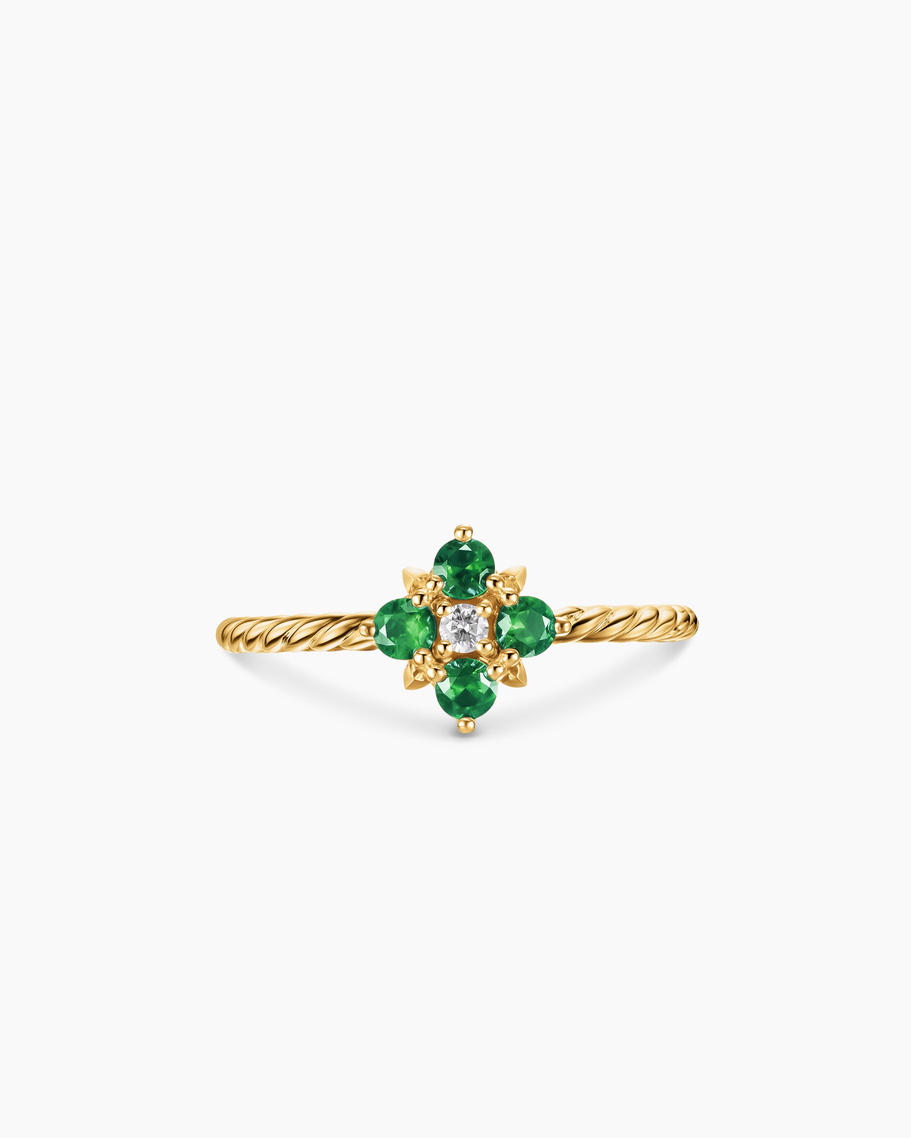 Petite Modern Renaissance Color Ring in 18K Yellow Gold with Emeralds and Diamond, 8.7mm - Image 4