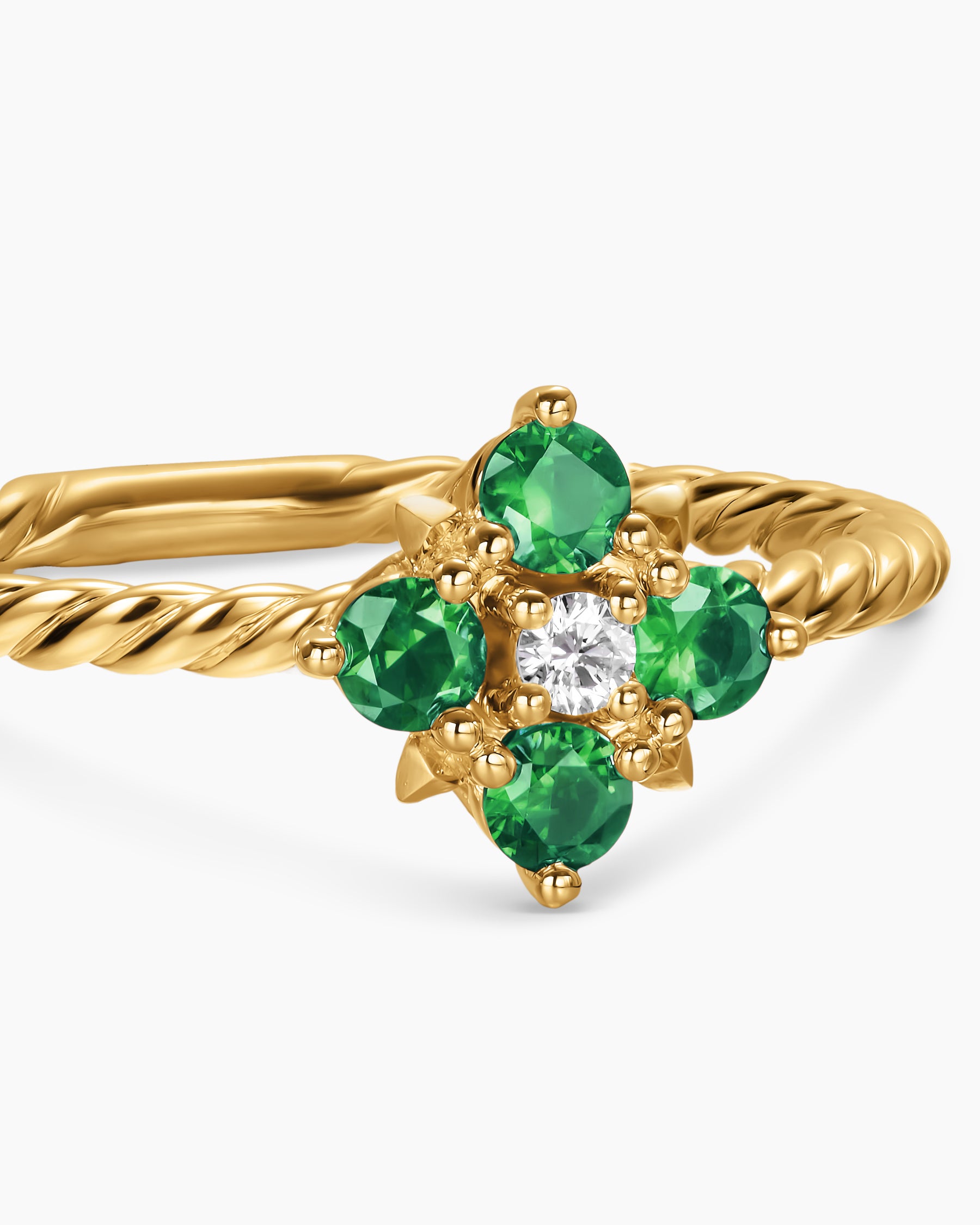 Petite Modern Renaissance Color Ring in 18K Yellow Gold with Emeralds and Diamond, 8.7mm - Image 5